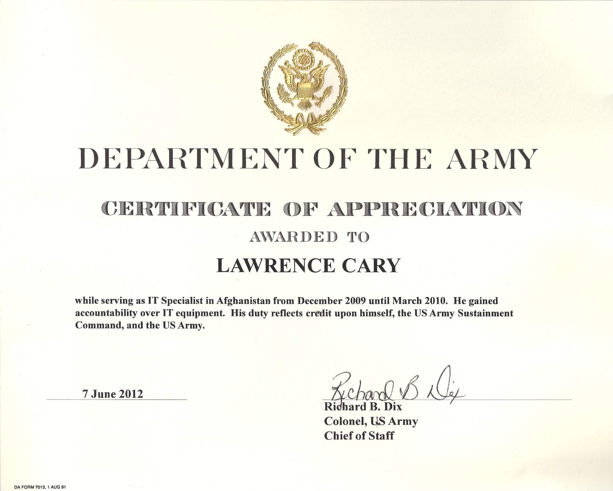 001 Army Certificate Of Appreciation Template Ideas Intended For Certificate Of Achievement Army Template