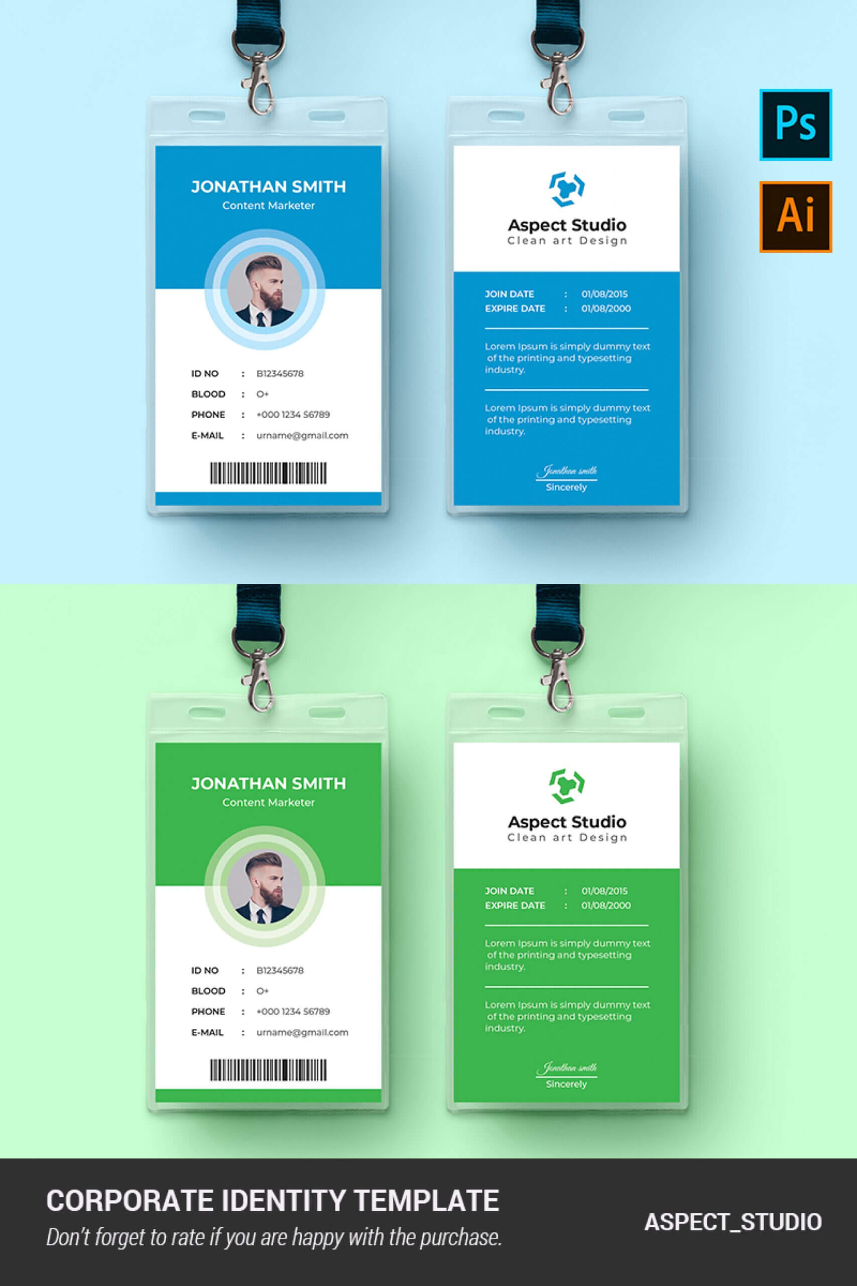 001 Employee Id Card Template Ai Free Download Ideas Blue Intended For Id Card Template Ai