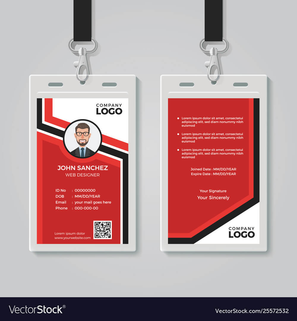 004 Modern Red Id Card Template Vector Free Badges Templates With Free Id Card Template Word