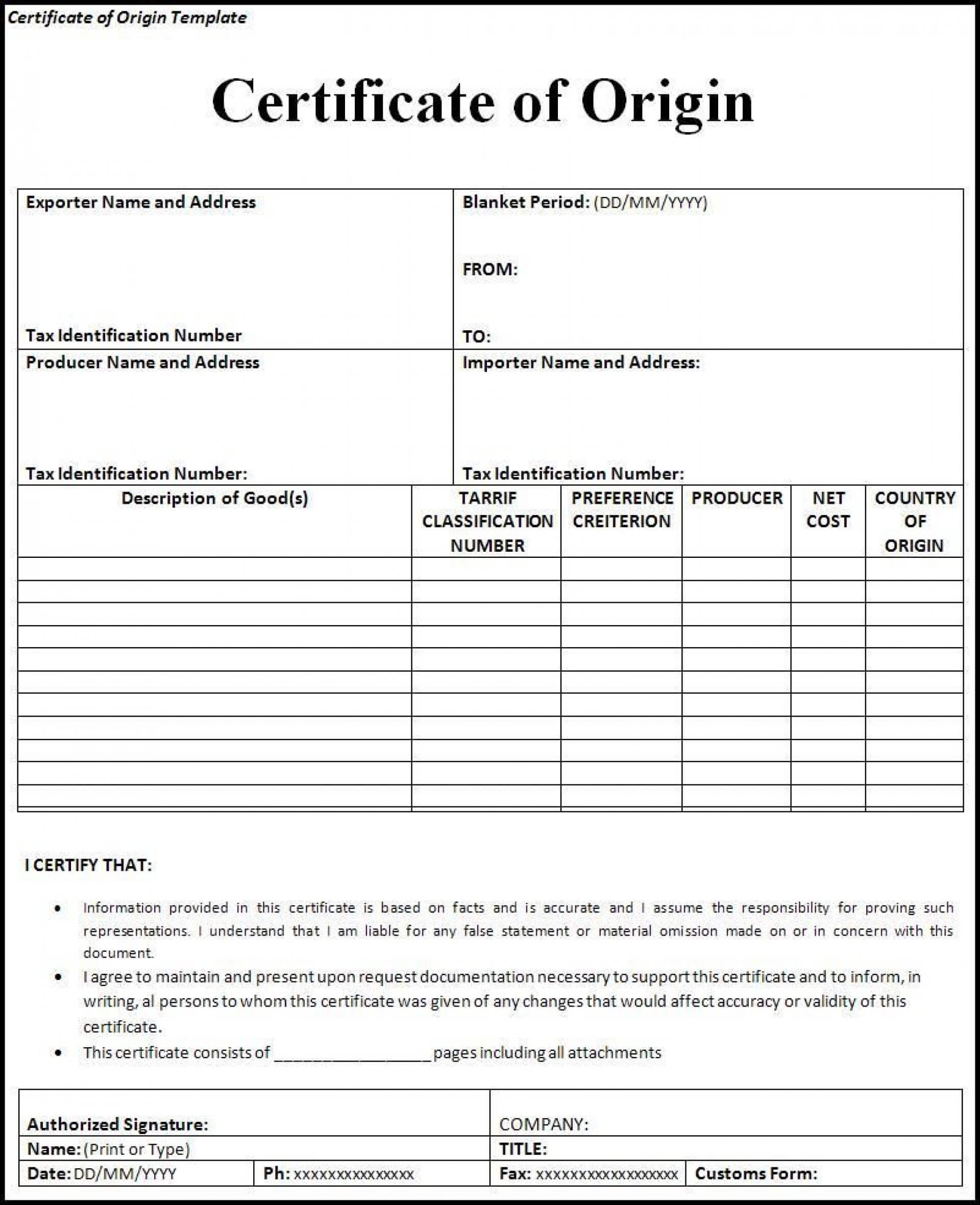 004 Template Ideas Certificate Of Origin Excel Untitled With Regard To Nafta Certificate Template