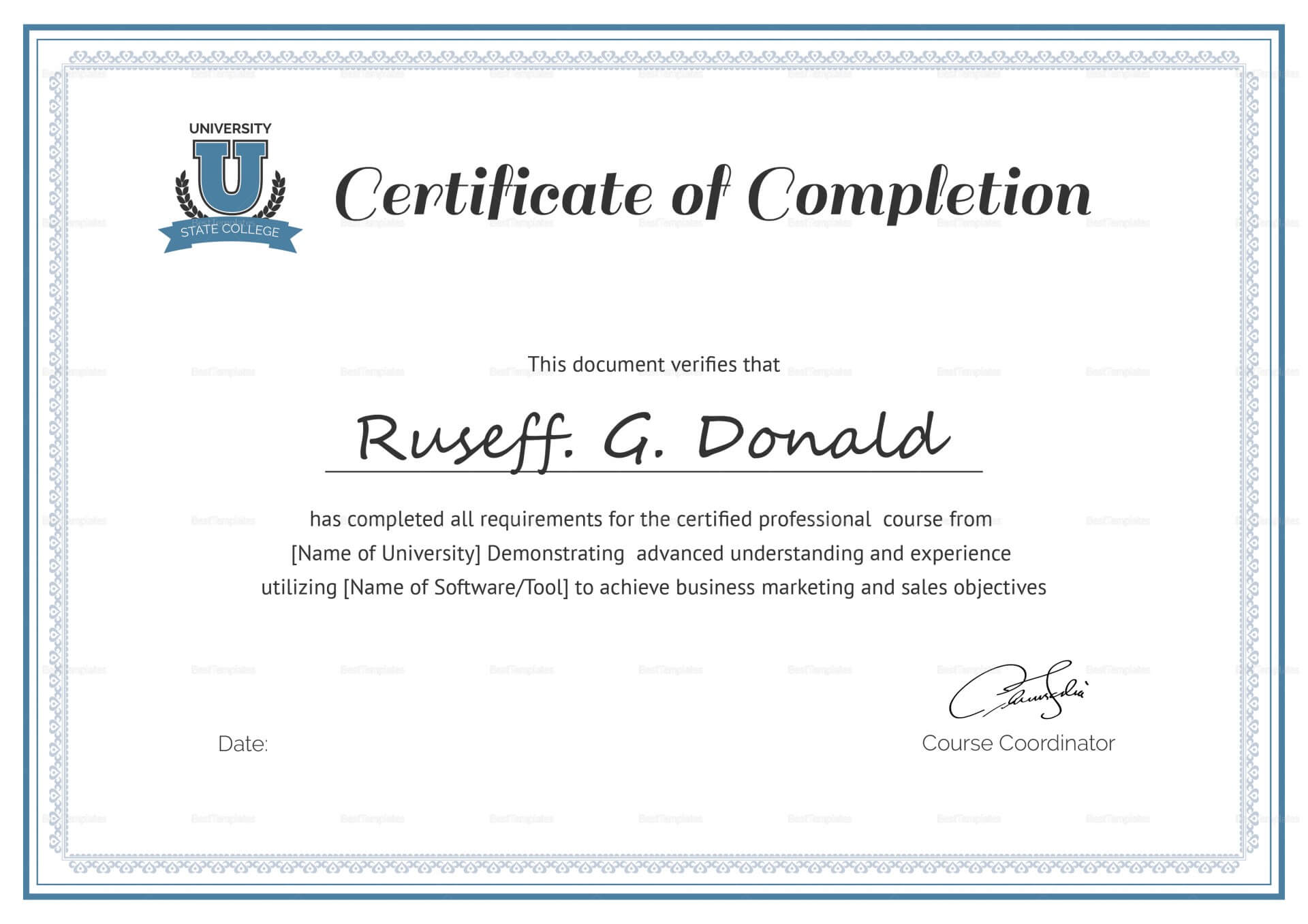 008 Free Course Completion Certificate Template Sample Copy In Class Completion Certificate Template