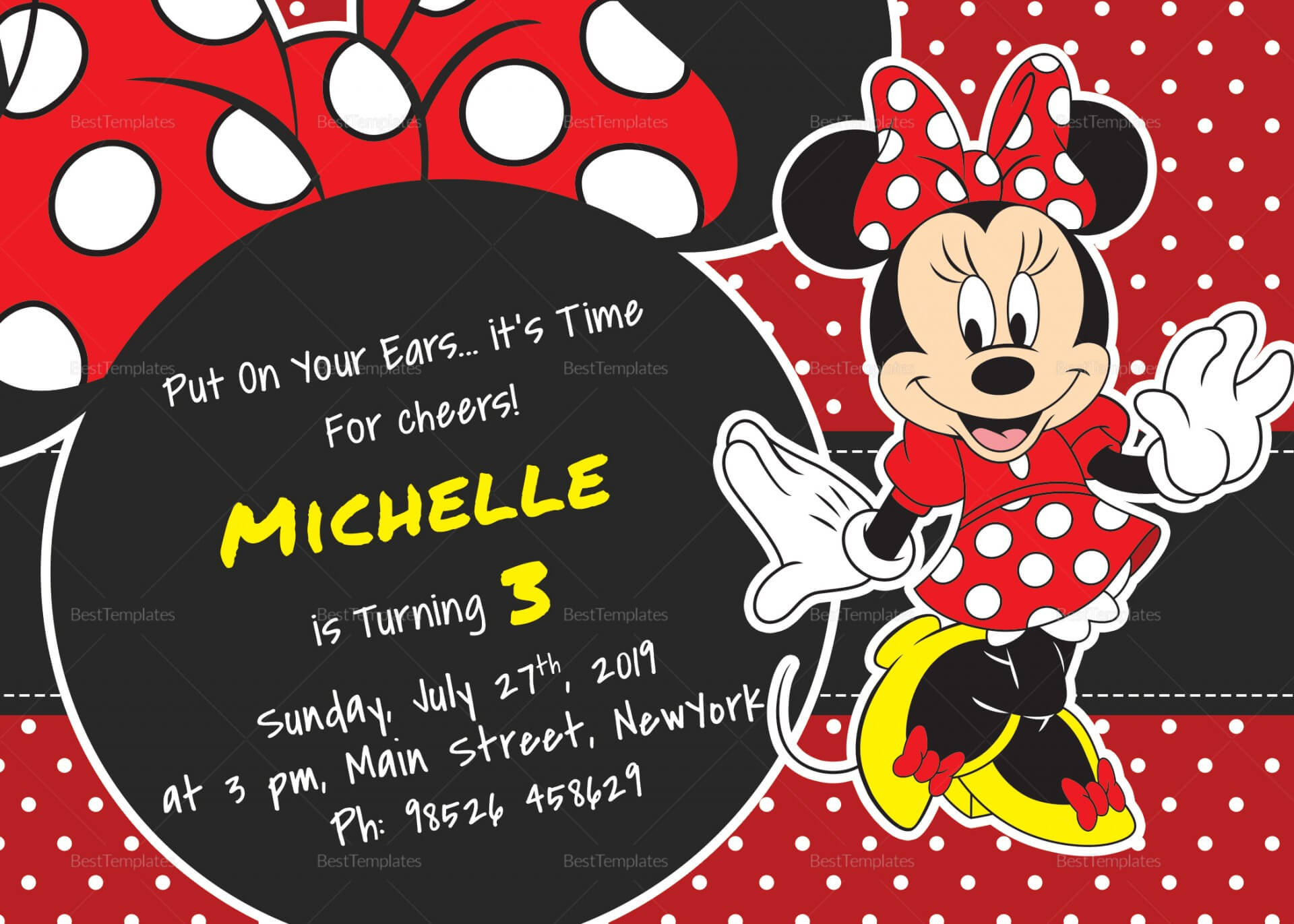 008 Minnie Mouse Birthday Invitation Template Ideas Striking For Minnie Mouse Card Templates