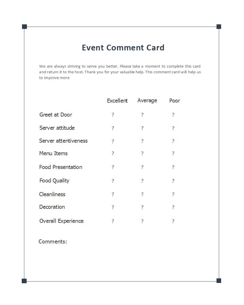 012 Template Ideas Comment Card Frightening Restaurant Guest Regarding Restaurant Comment Card Template