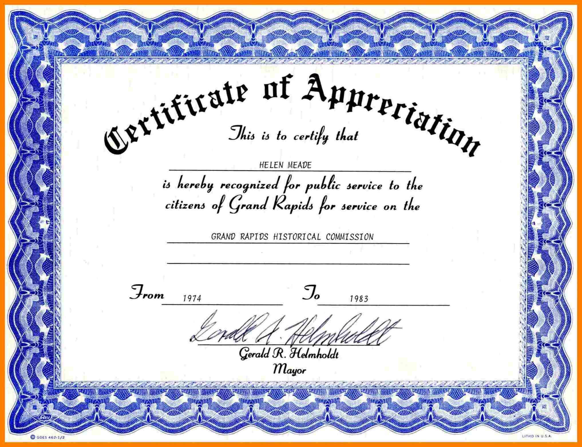 014 Certificate Of Appreciation Word Template Templates Free With Regard To Free Certificate Templates For Word 2007