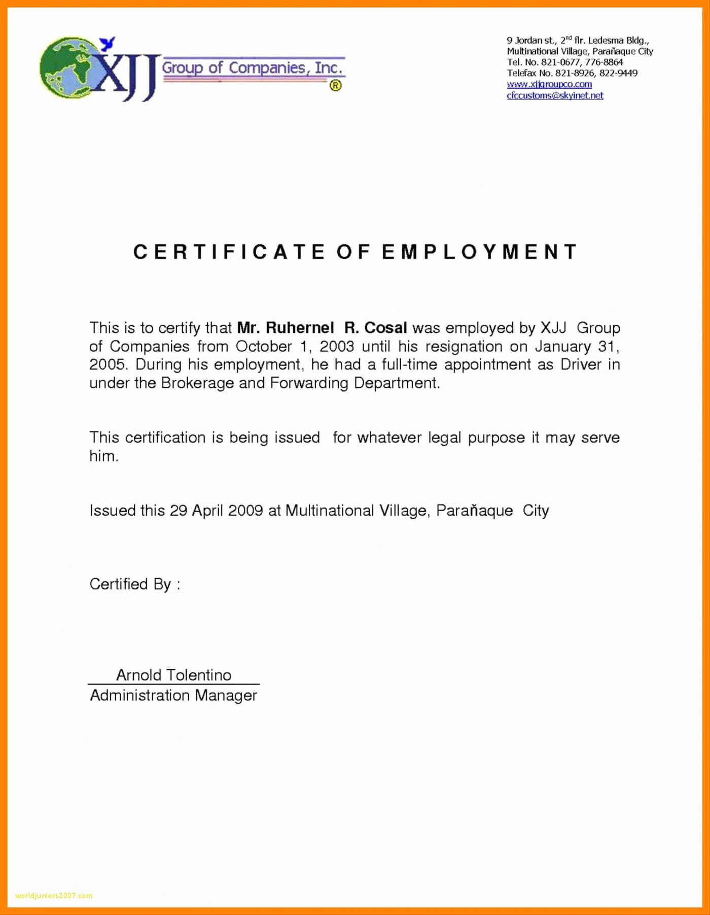 014 Sample Certificate Employment With Salary Indicated Best Throughout Sample Certificate Employment Template