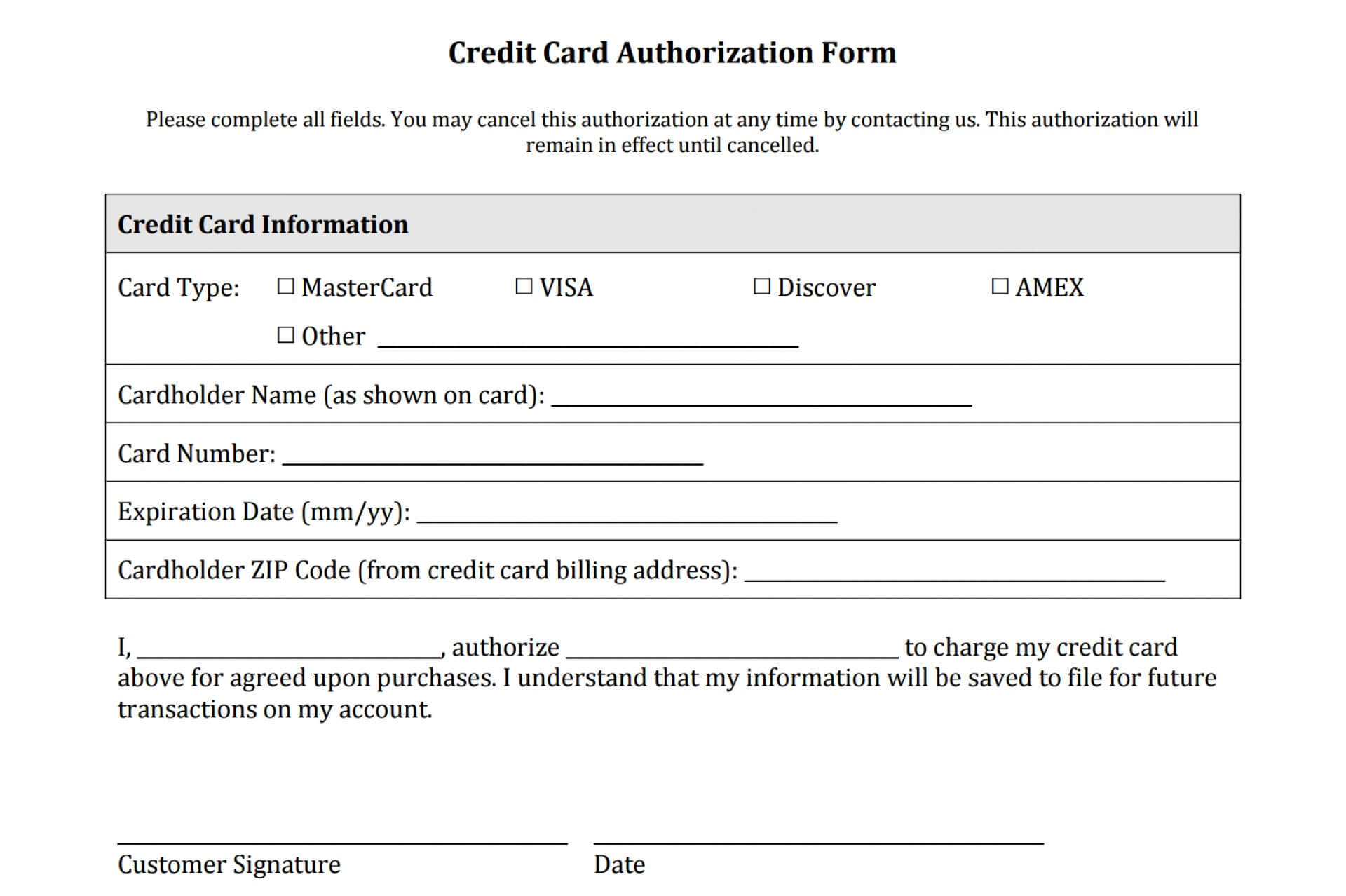 015 Recurring Payment Authorization Form Credit Card Ach Pdf In Credit Card Payment Slip Template