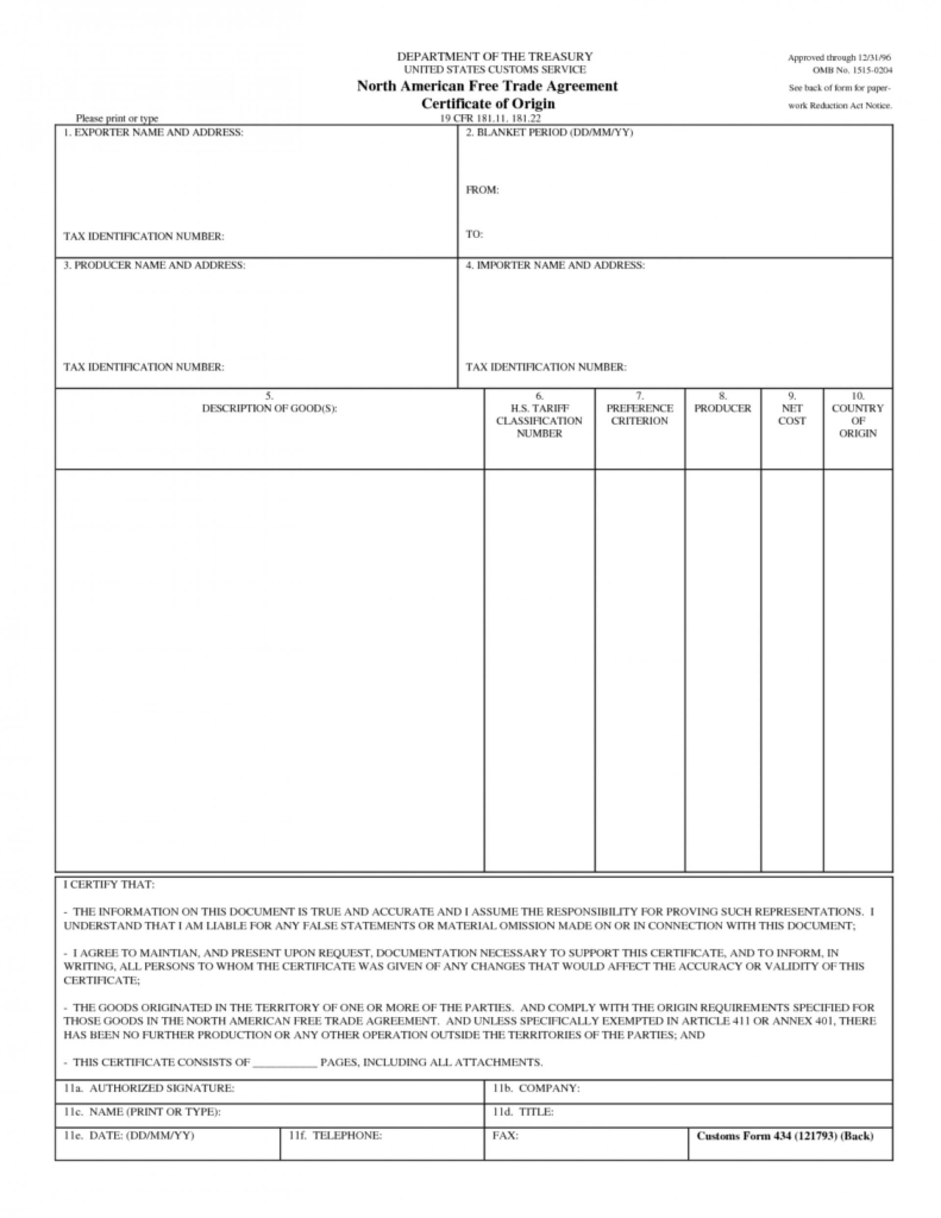 016 Certificate Of Origin Template Excel Ideas Awesome Nafta For Certificate Of Origin Template Word