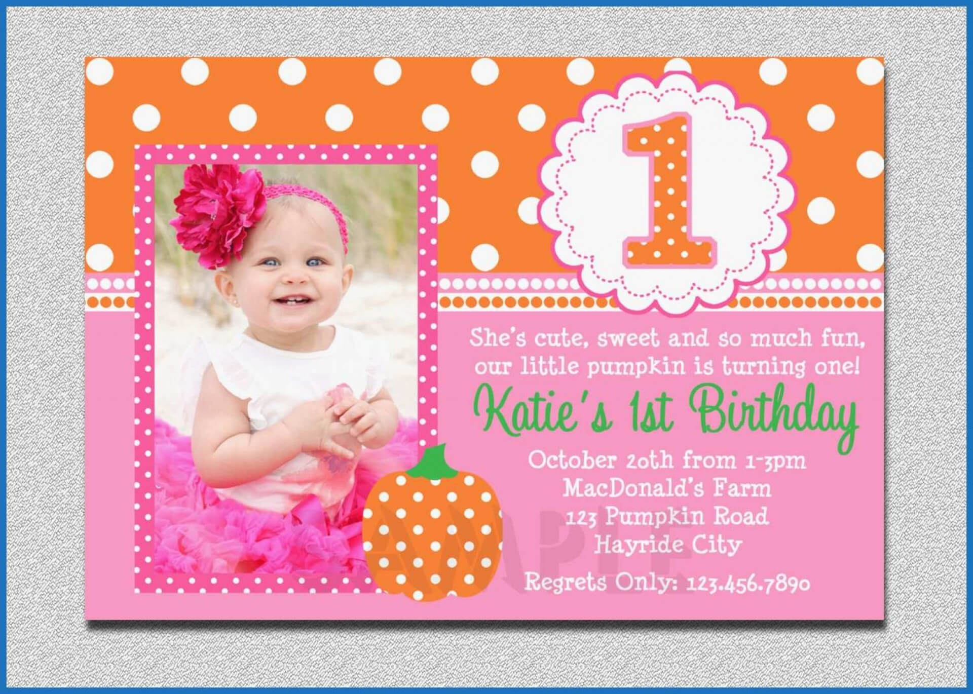 016 First Birthday Invites One For Party Invitations Samples Regarding First Birthday Invitation Card Template