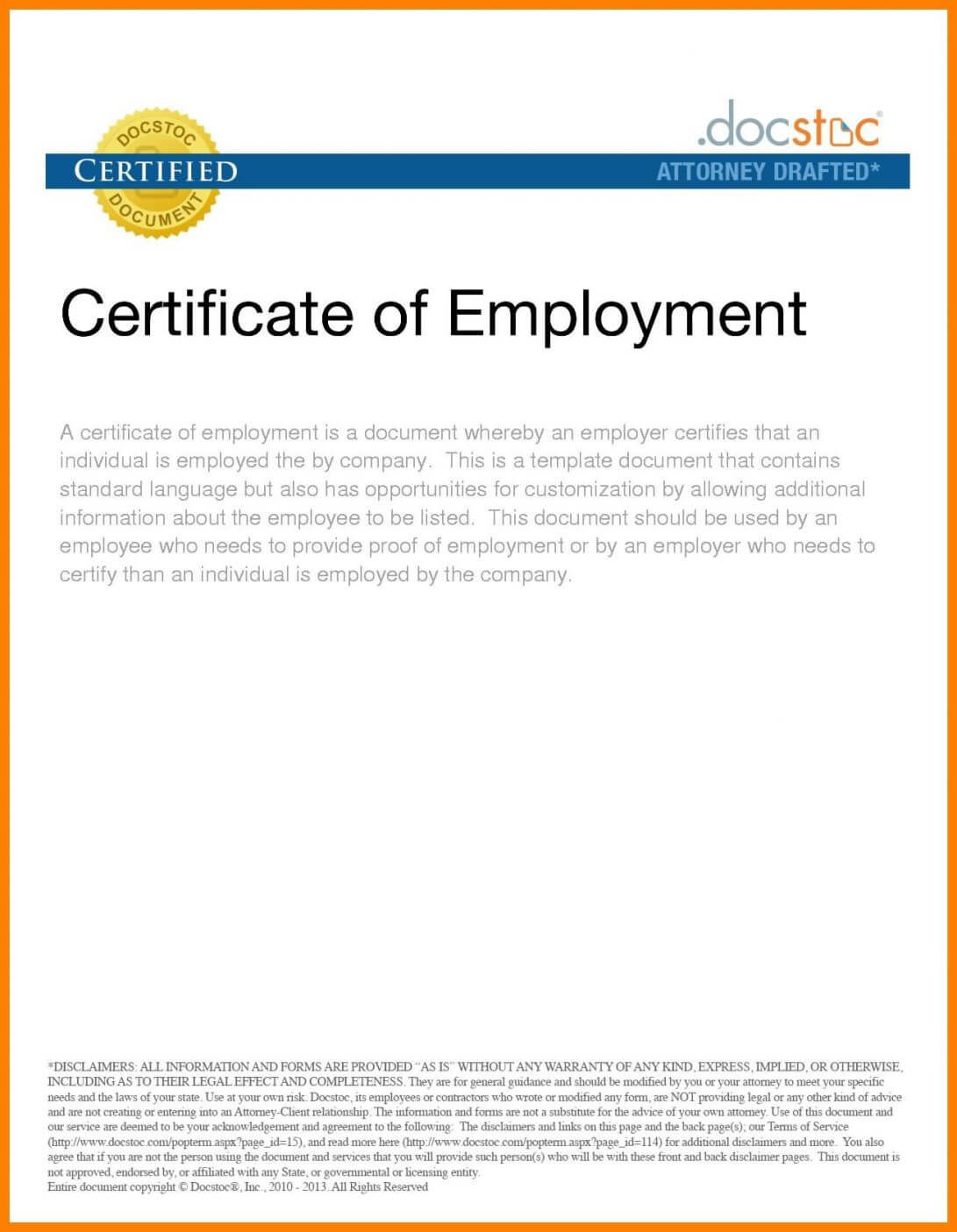 016 Sample Certificate Of Employment Certificates Stunning Regarding Employee Certificate Of Service Template