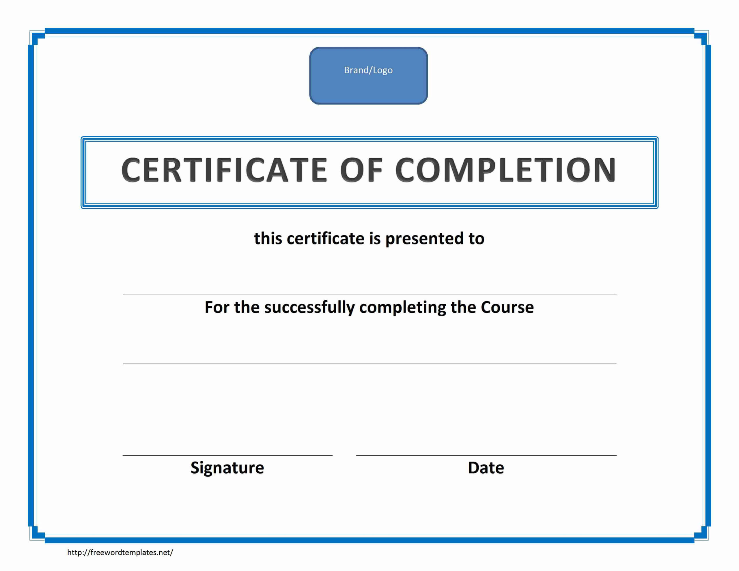 017 Template Ideas Training Certificate Of Completion Intended For Training Certificate Template Word Format