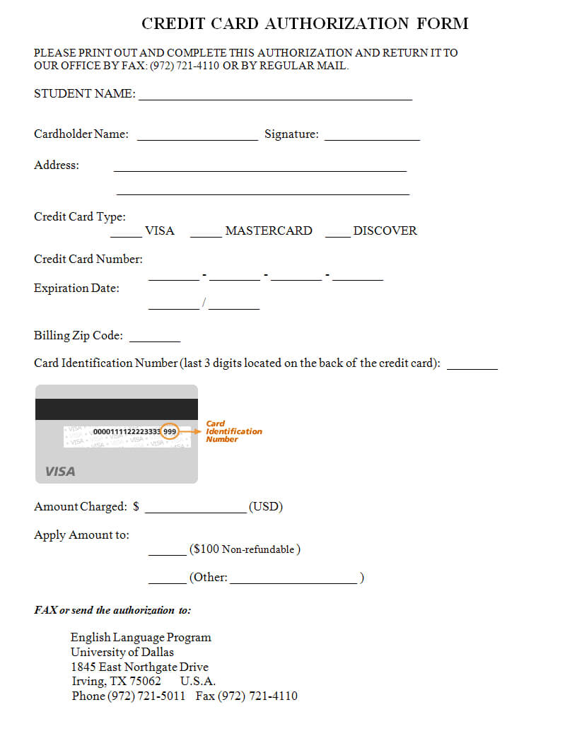 018 Credit Card Authorization Form Template Download Pertaining To Credit Card On File Form Templates