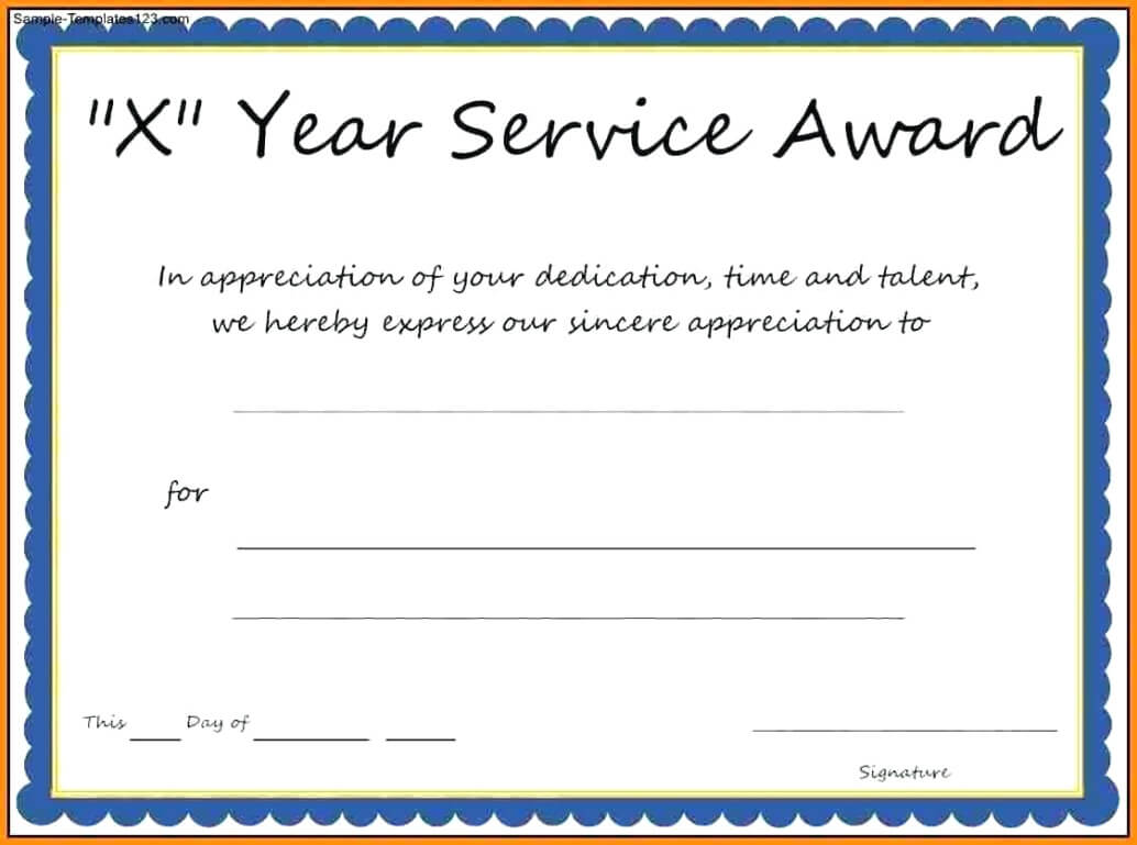 019 Certificate Of Service Template For Years Award Pertaining To Certificate For Years Of Service Template