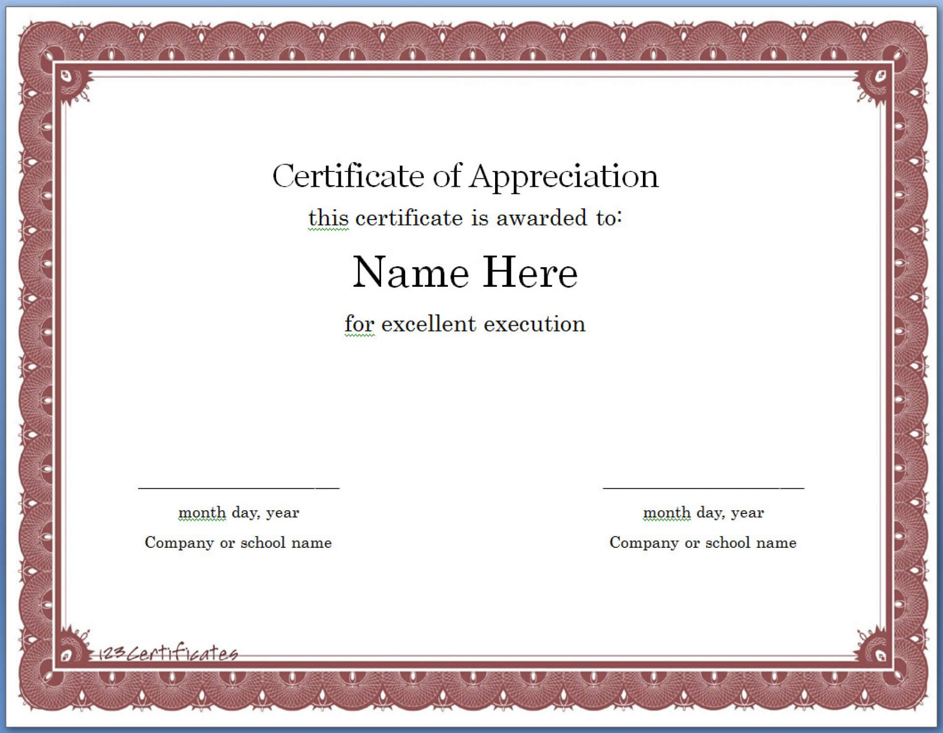 020 Template Ideas Certificate Of Appreciation Templates Throughout Certificate Of Appreciation Template Free Printable