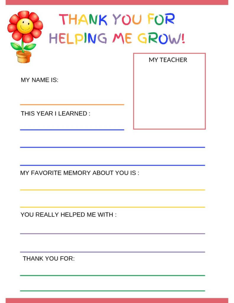 021 Printable Thank You Card Templates Note For Teacher From With Thank You Card For Teacher Template