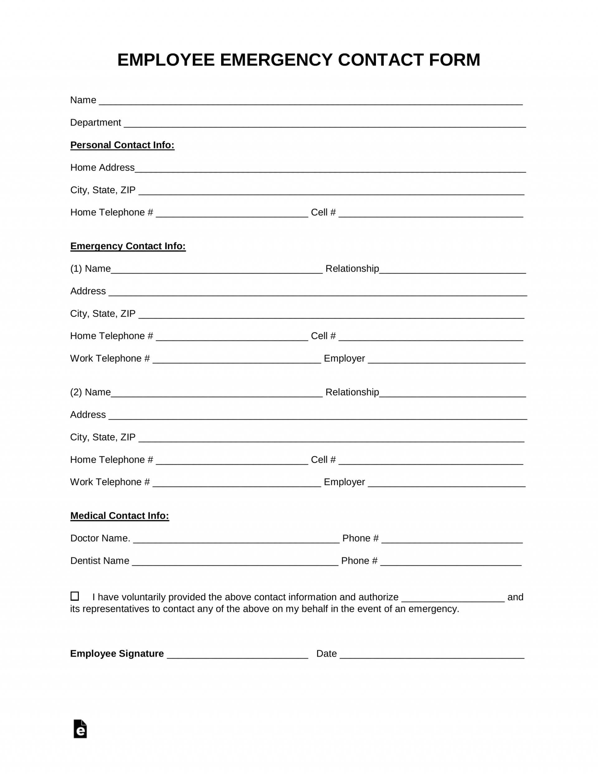 023 Template Ideas Employee Information Form Emergency In Emergency Contact Card Template