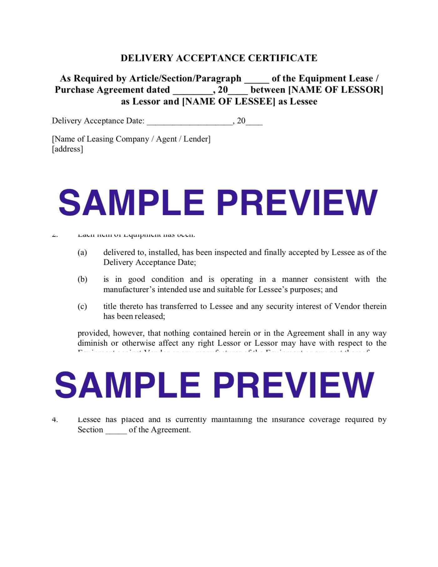 027 Equipment Lease Purchase Agreement Template Ideas Inside Certificate Of Acceptance Template