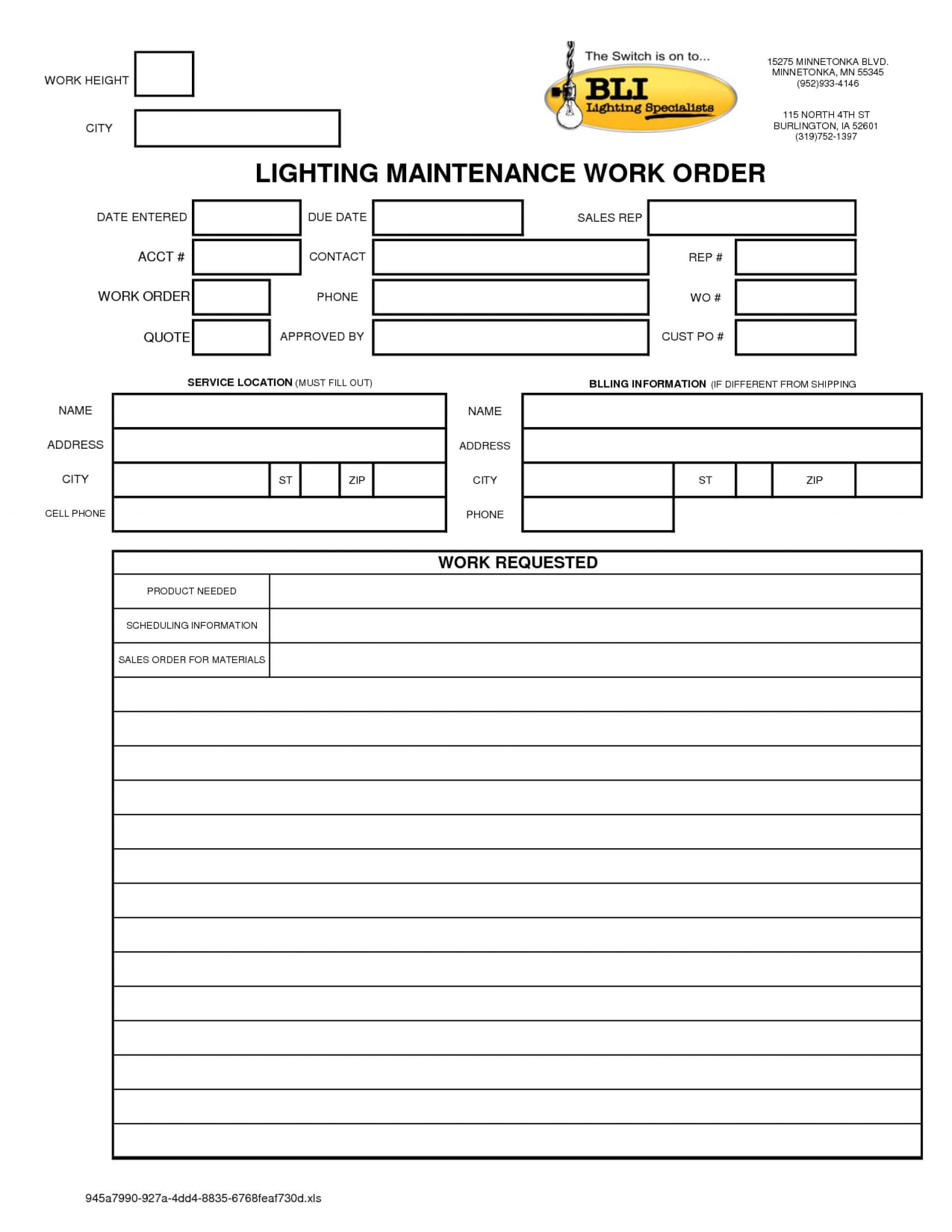 027 Maintenance Work Order Template Excel New Job Card In Job Card Template Mechanic