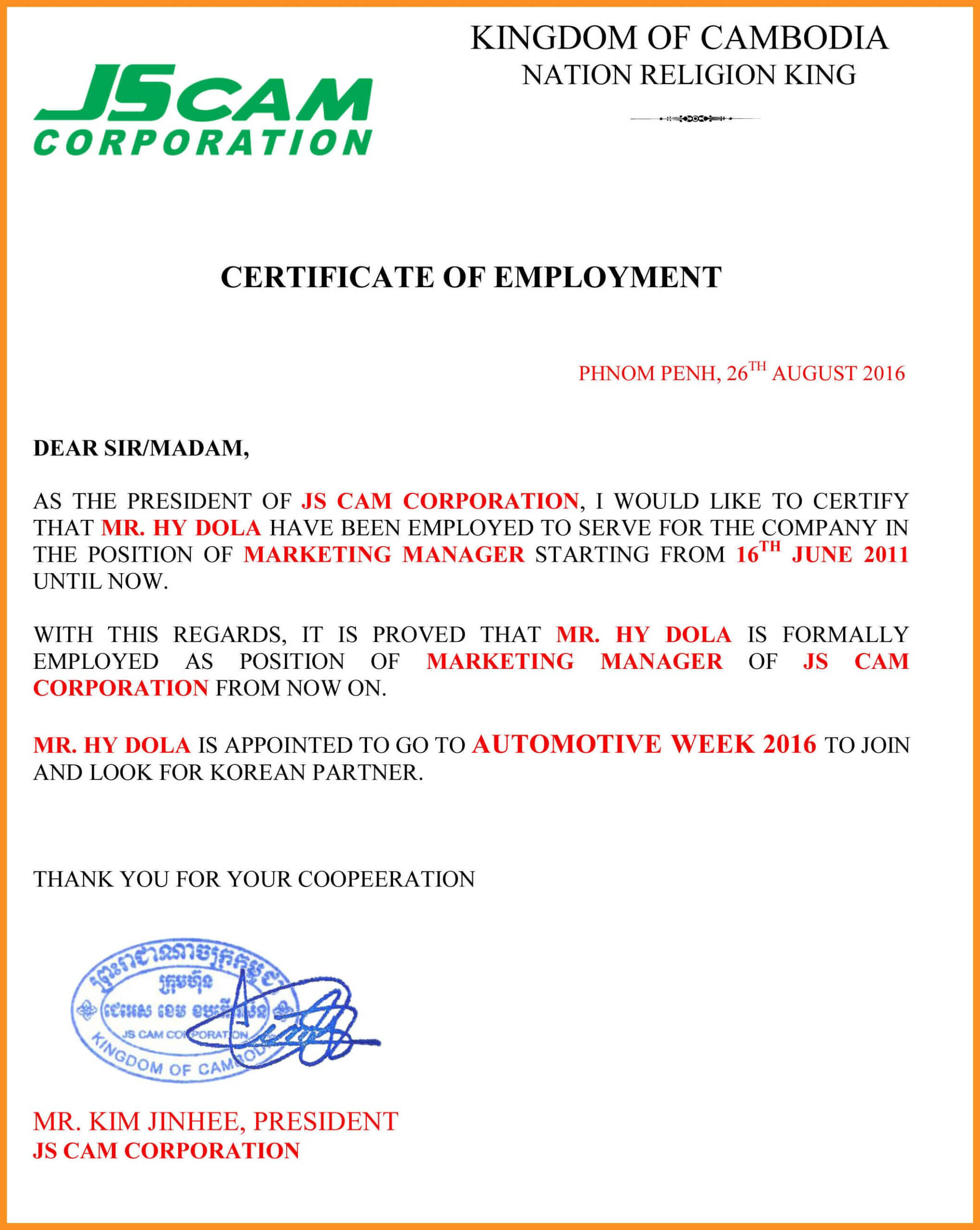 037 Employement Certificate Of Employment Template For Certificate Of Employment Template