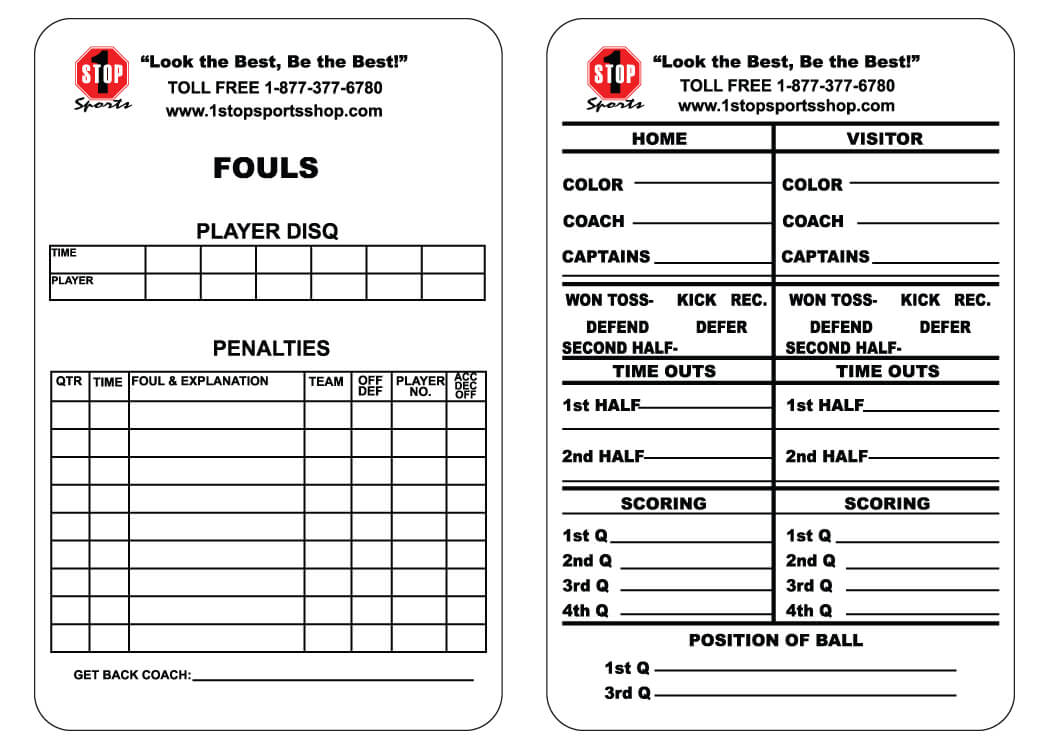 1 Stop Sports Reusable Football Game Card – 1 Stop Sports Intended For Soccer Referee Game Card Template