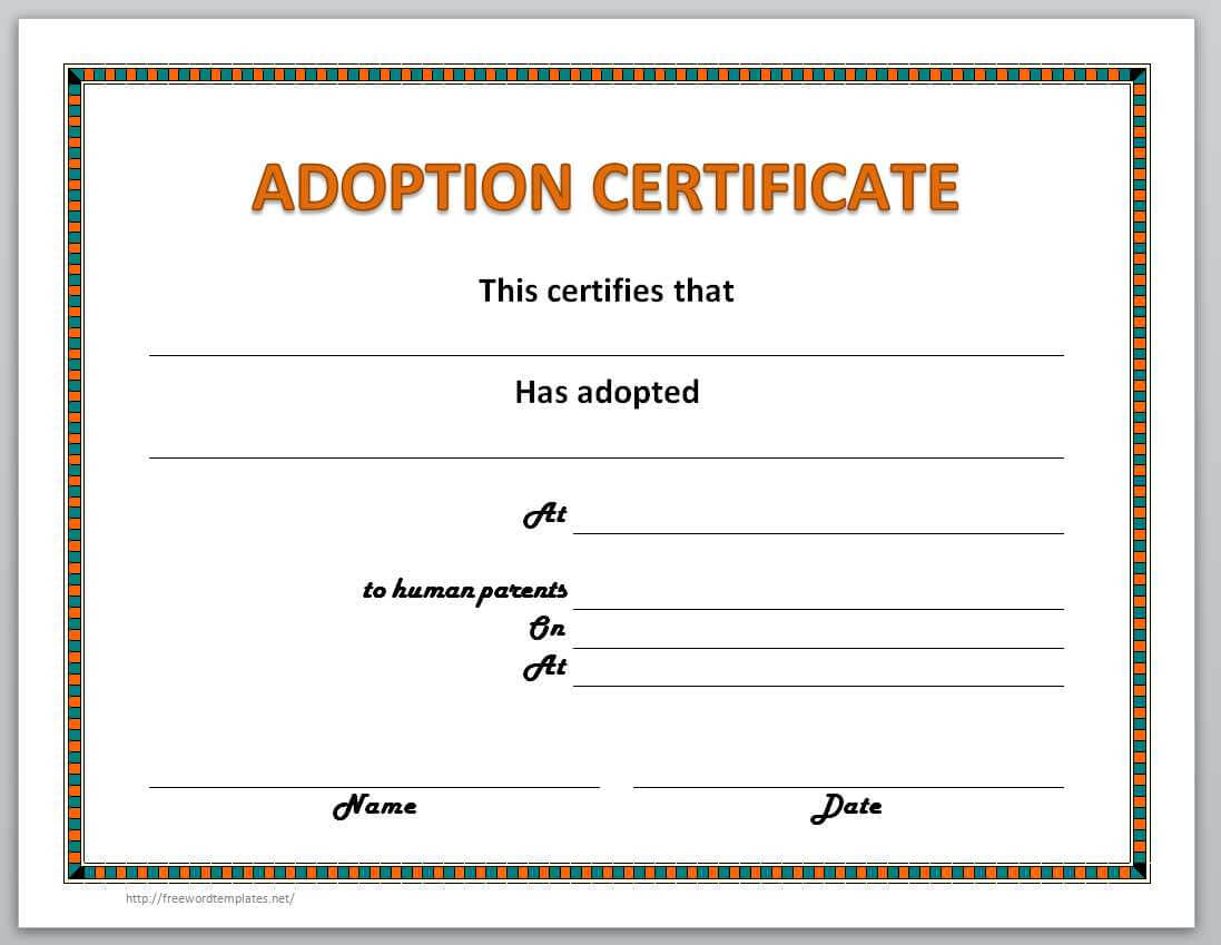 13 Free Certificate Templates For Word » Officetemplate Within Pet Adoption Certificate Template