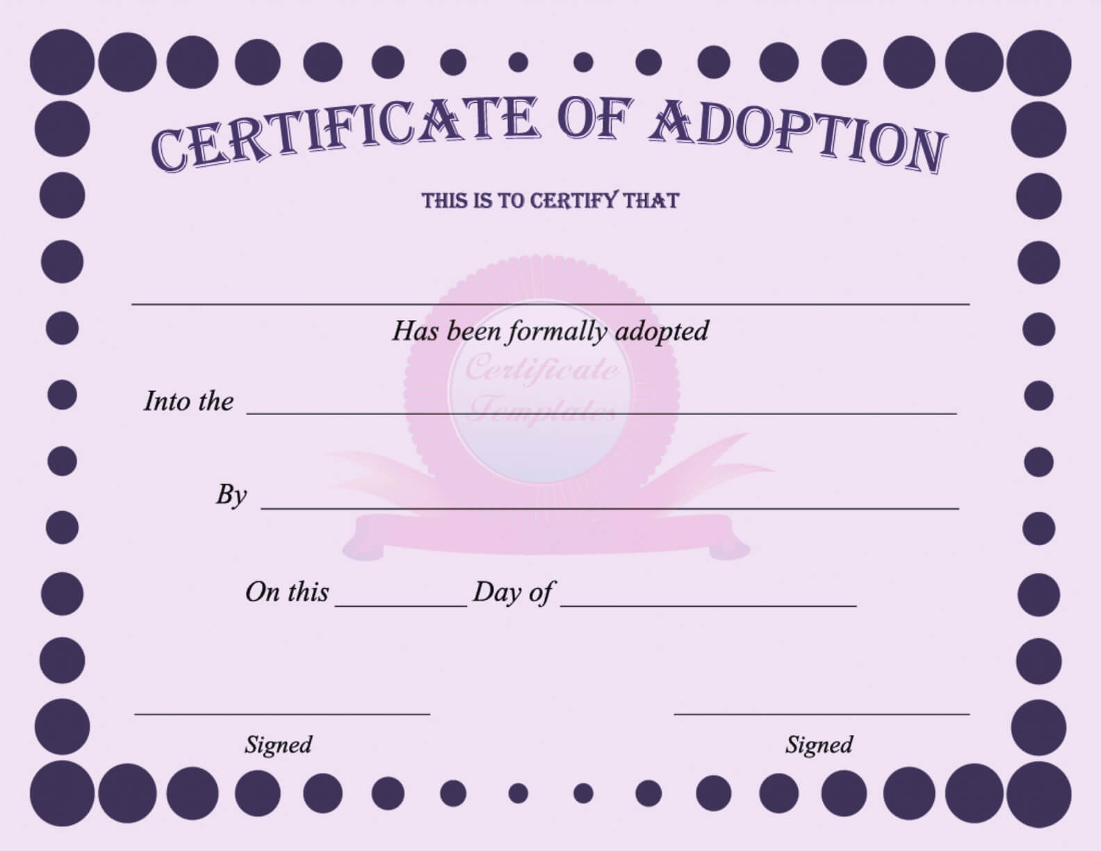 15+ Adoption Certificate Templates | Free Printable Word Regarding Blank Adoption Certificate Template