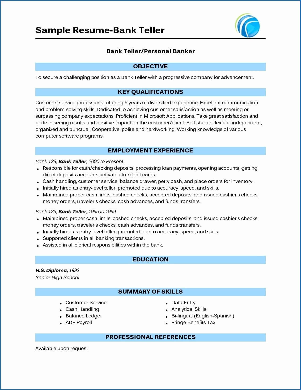 15 Banking Sector Resume Examples | Bank Teller Resume For Hiv Aids Brochure Templates