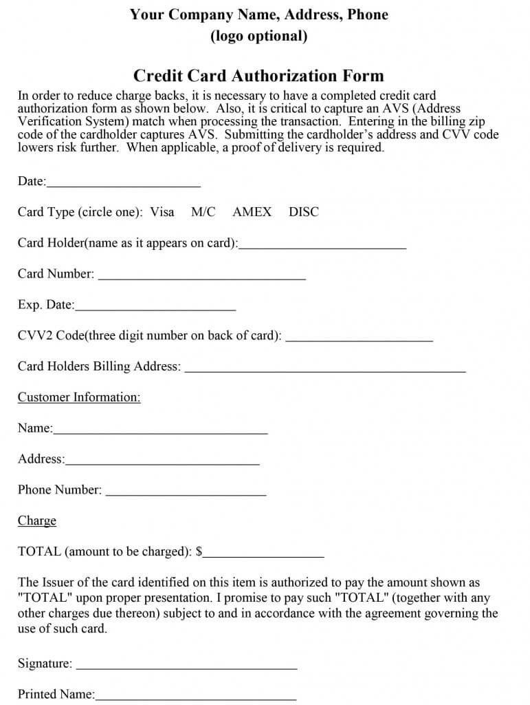 21+ Credit Card Authorization Form Template Pdf Fillable 2019!! Intended For Credit Card On File Form Templates