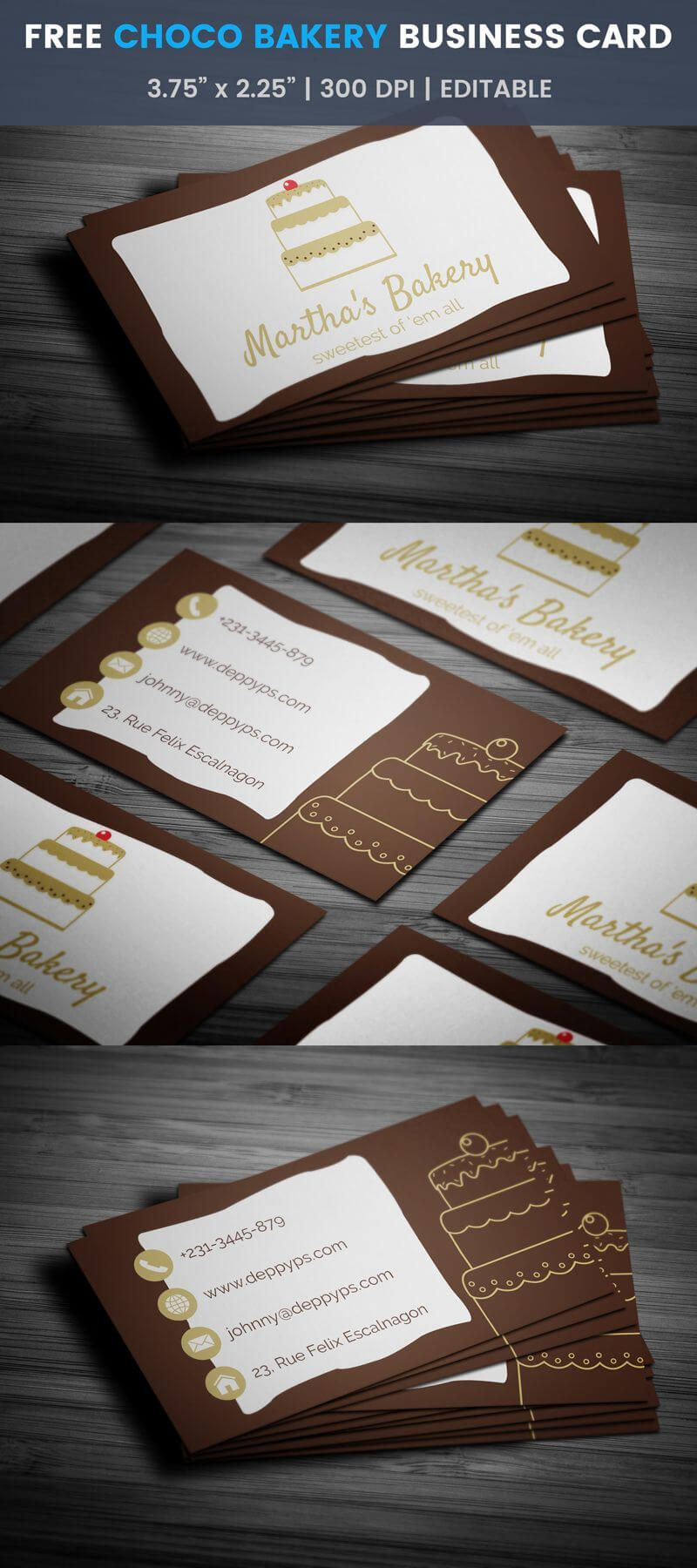 3 Layer Chocolate Cake' Bakery Business Card Template #bake For Cake Business Cards Templates Free