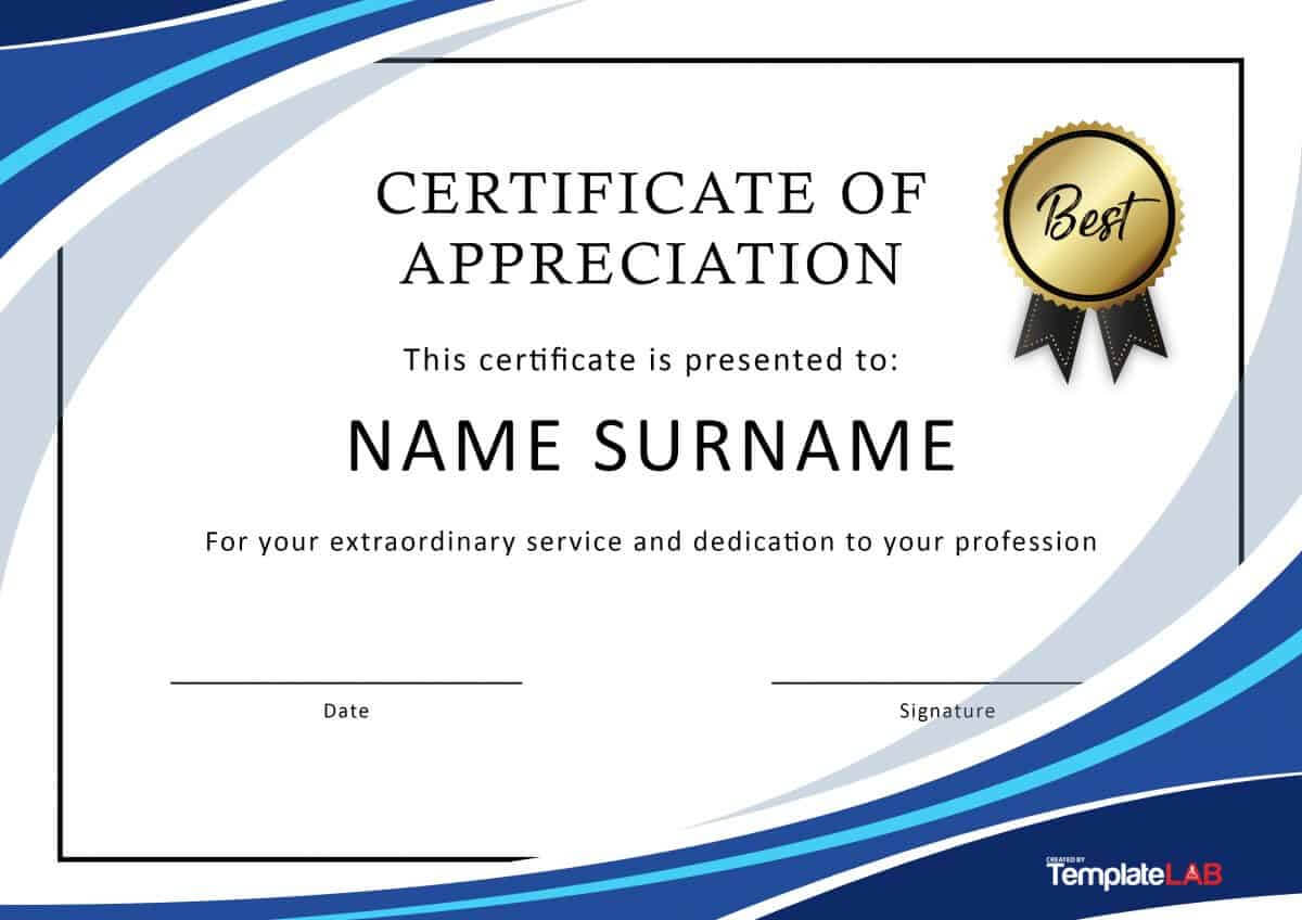 30 Free Certificate Of Appreciation Templates And Letters Pertaining To Volunteer Of The Year Certificate Template