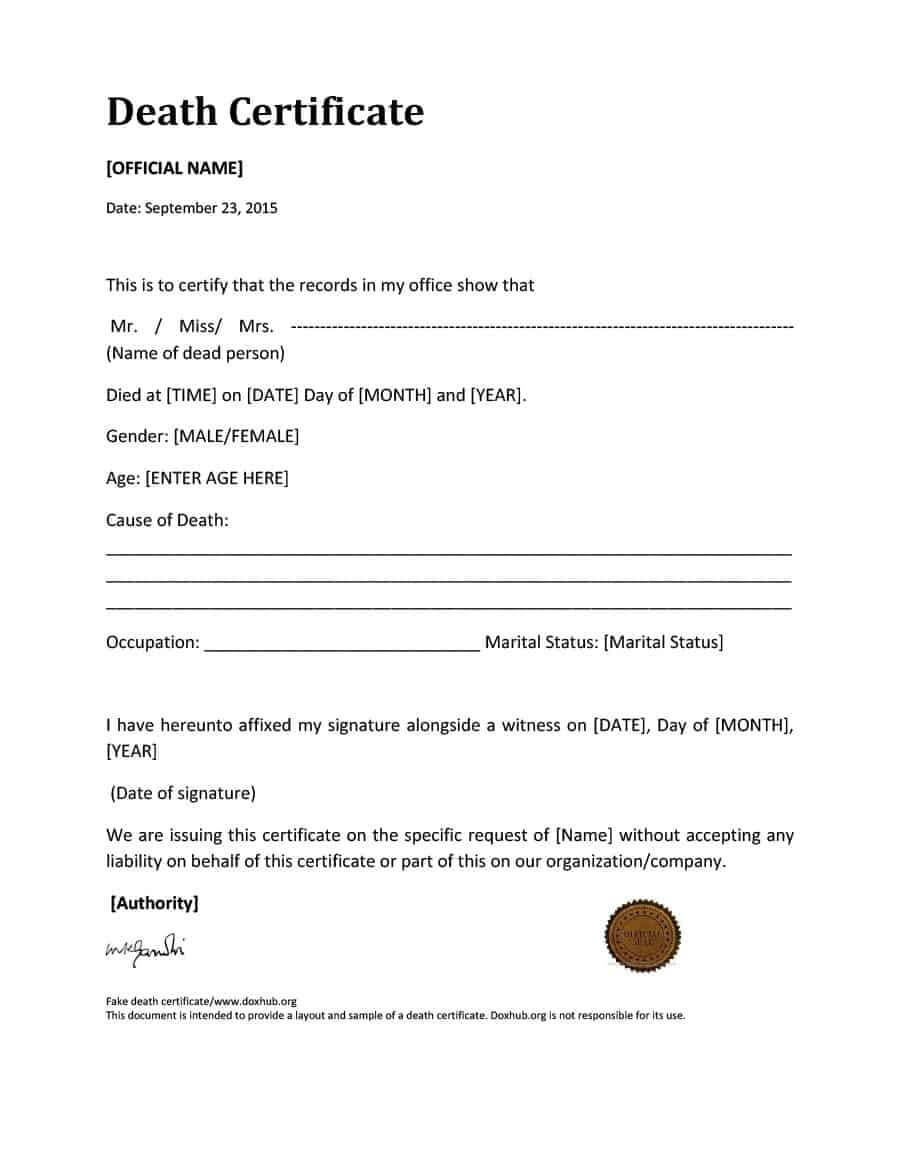 37 Blank Death Certificate Templates [100% Free] ᐅ Template Lab Intended For Mock Certificate Template