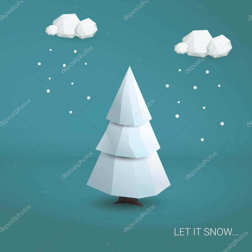 3D Low Poly Christmas Tree Card Template. Traditional With 3D Christmas Tree Card Template