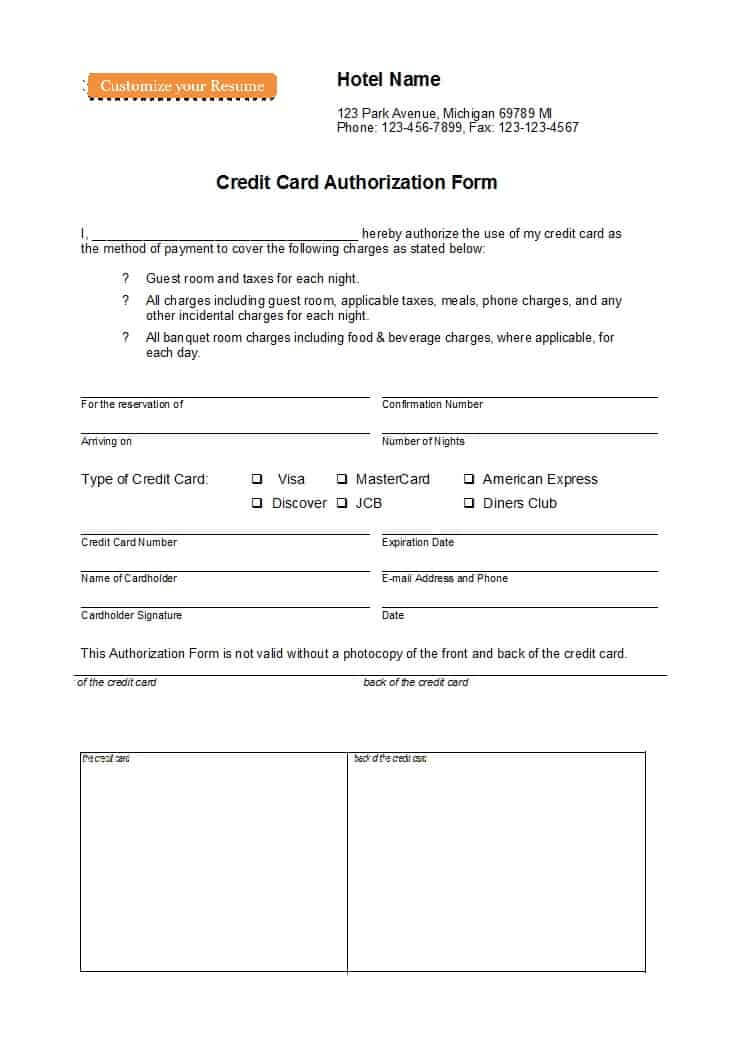 41 Credit Card Authorization Forms Templates {Ready To Use} Inside Credit Card On File Form Templates