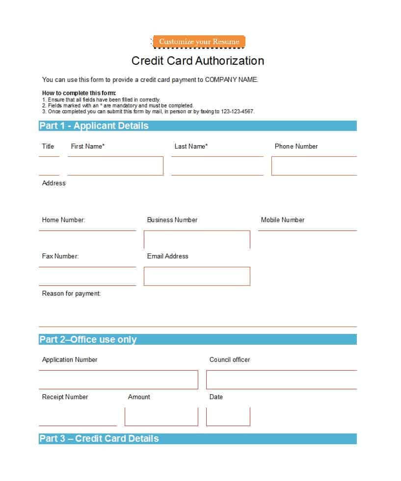 41 Credit Card Authorization Forms Templates {Ready To Use} Pertaining To Order Form With Credit Card Template