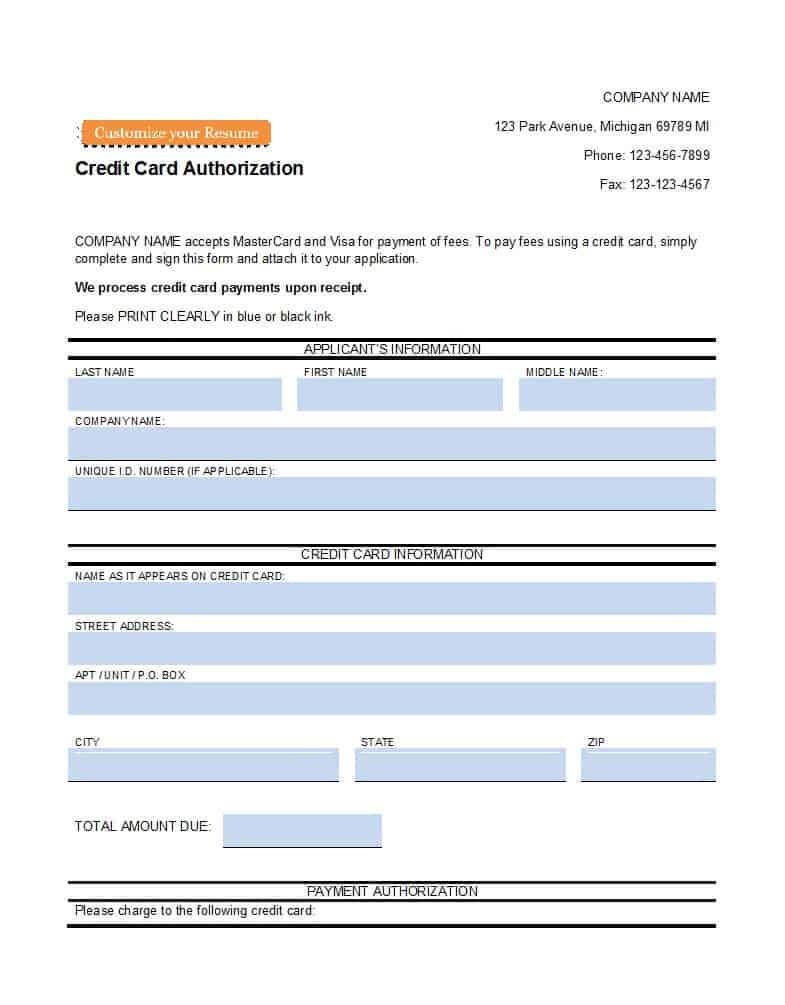 41 Credit Card Authorization Forms Templates {Ready To Use} Throughout Authorization To Charge Credit Card Template