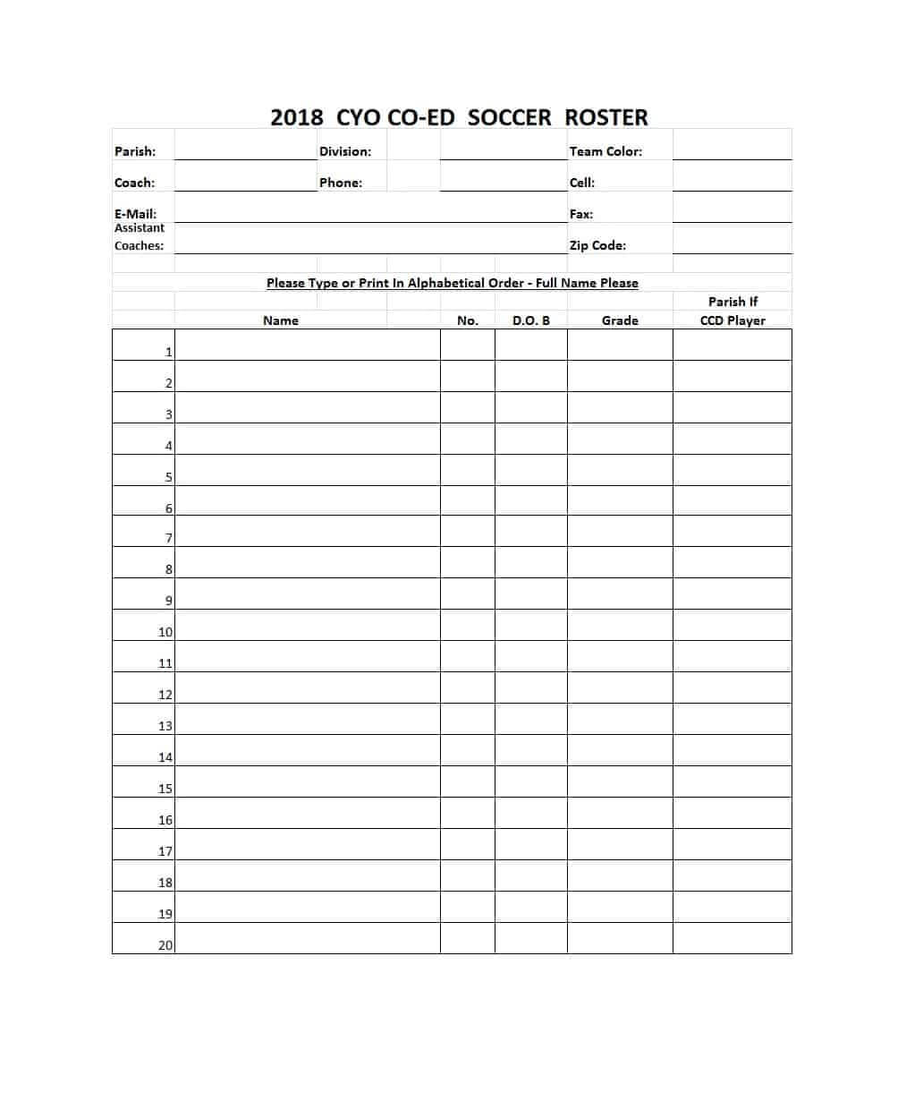 49 Printable Soccer Roster Templates (Soccer Lineup Sheets) ᐅ With Regard To Soccer Report Card Template