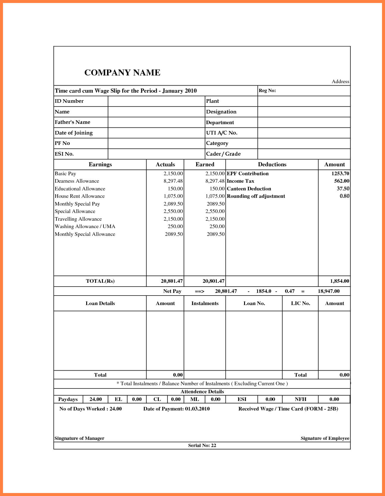 5 Basic Payslip Template Word Salary Slip Basic Payslip Pertaining To Construction Payment Certificate Template