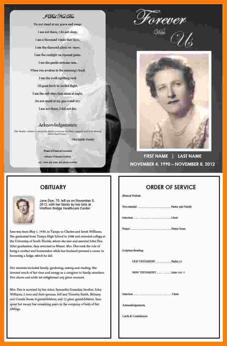 5+ Free Sample Obituary For Funeral Program | Marlows Jewellers In Memorial Brochure Template
