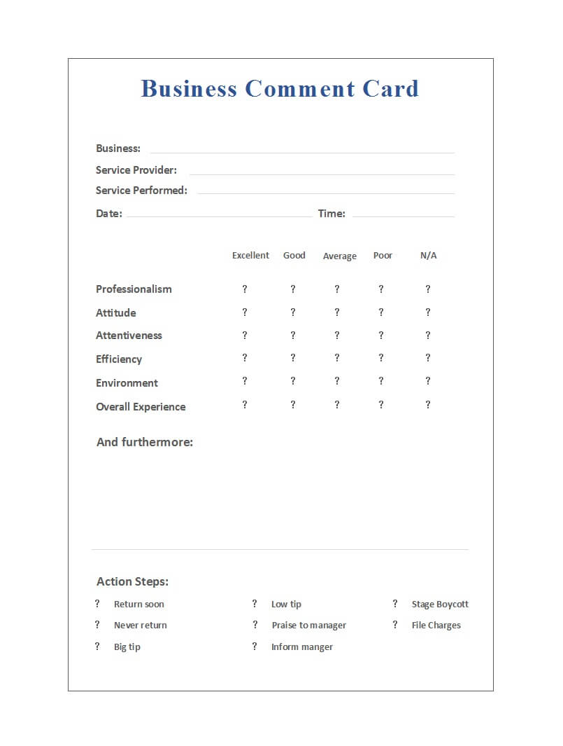 50 Printable Comment Card & Feedback Form Templates ᐅ For Sample Job Cards Templates