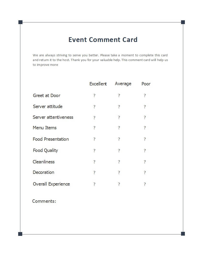 50 Printable Comment Card & Feedback Form Templates ᐅ Intended For Survey Card Template