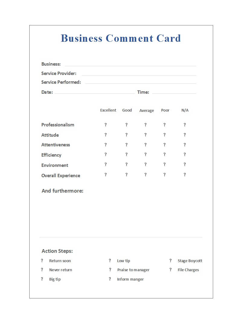 50 Printable Comment Card & Feedback Form Templates ᐅ Regarding Comment Cards Template