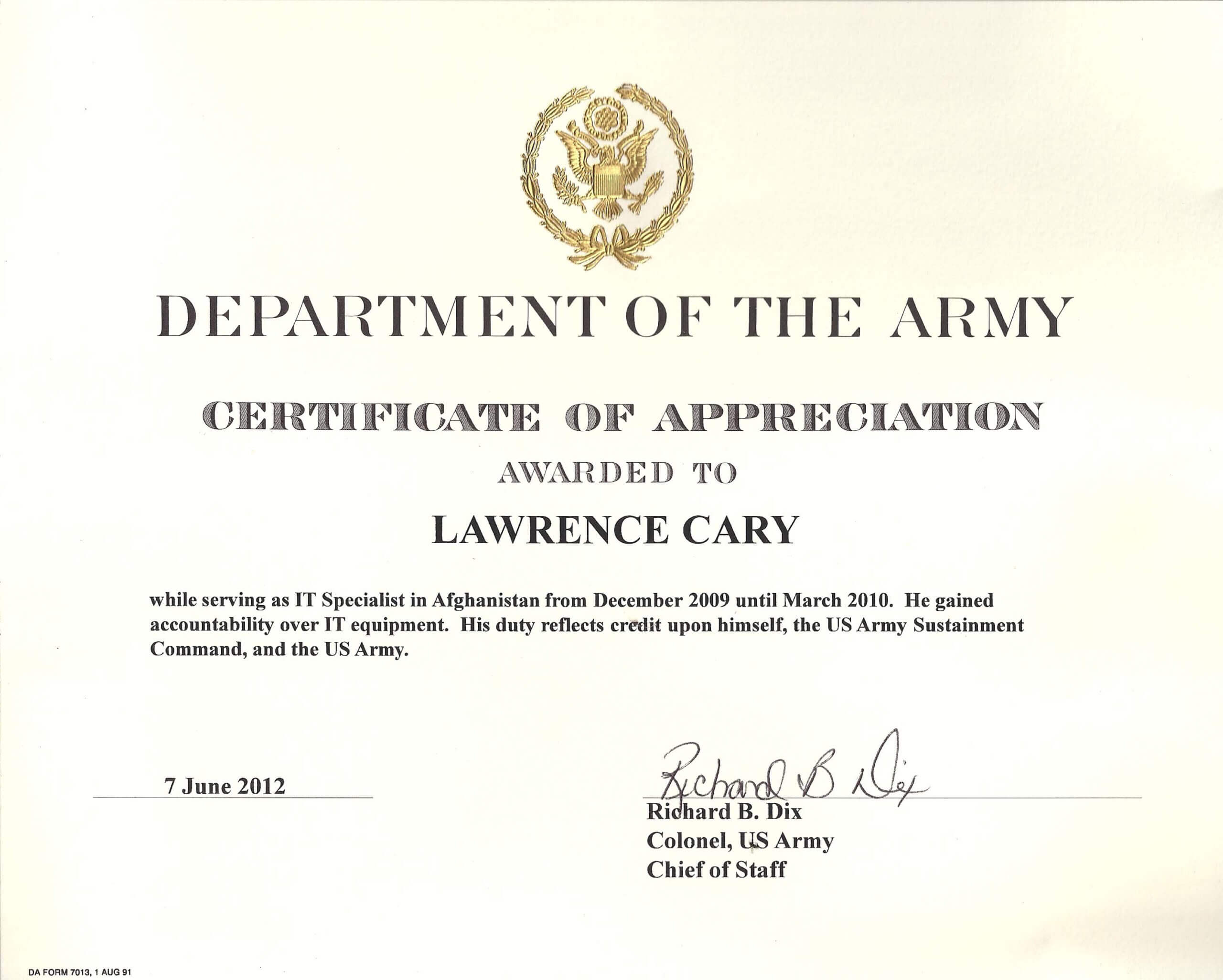 6+ Army Appreciation Certificate Templates – Pdf, Docx With Regard To Officer Promotion Certificate Template