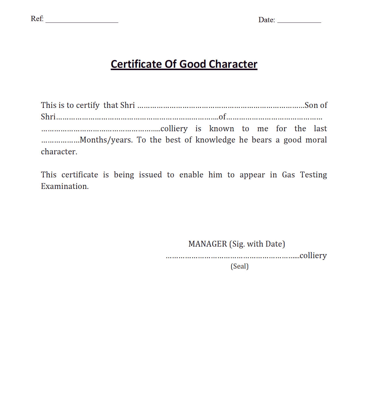 7+ Character Certificate Templates – Word Excel Samples With Good Conduct Certificate Template