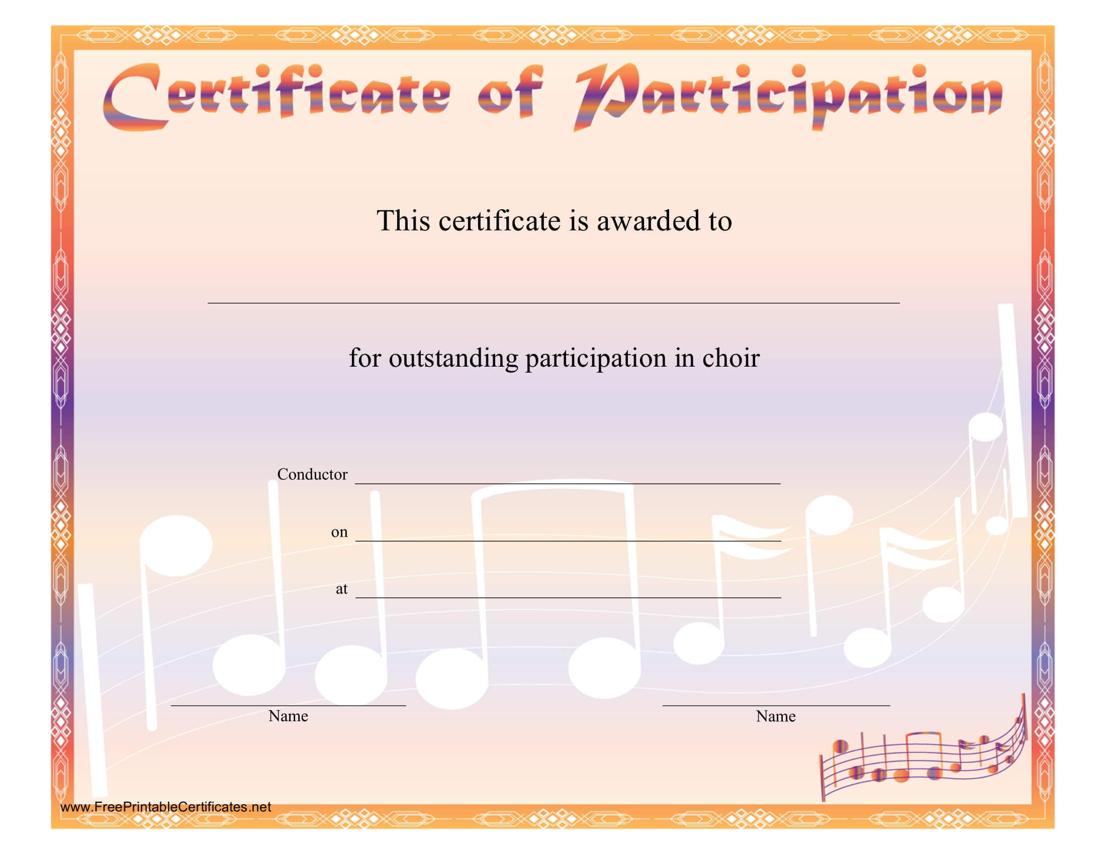 8+ Free Choir Certificate Of Participation Templates – Pdf Within Choir Certificate Template