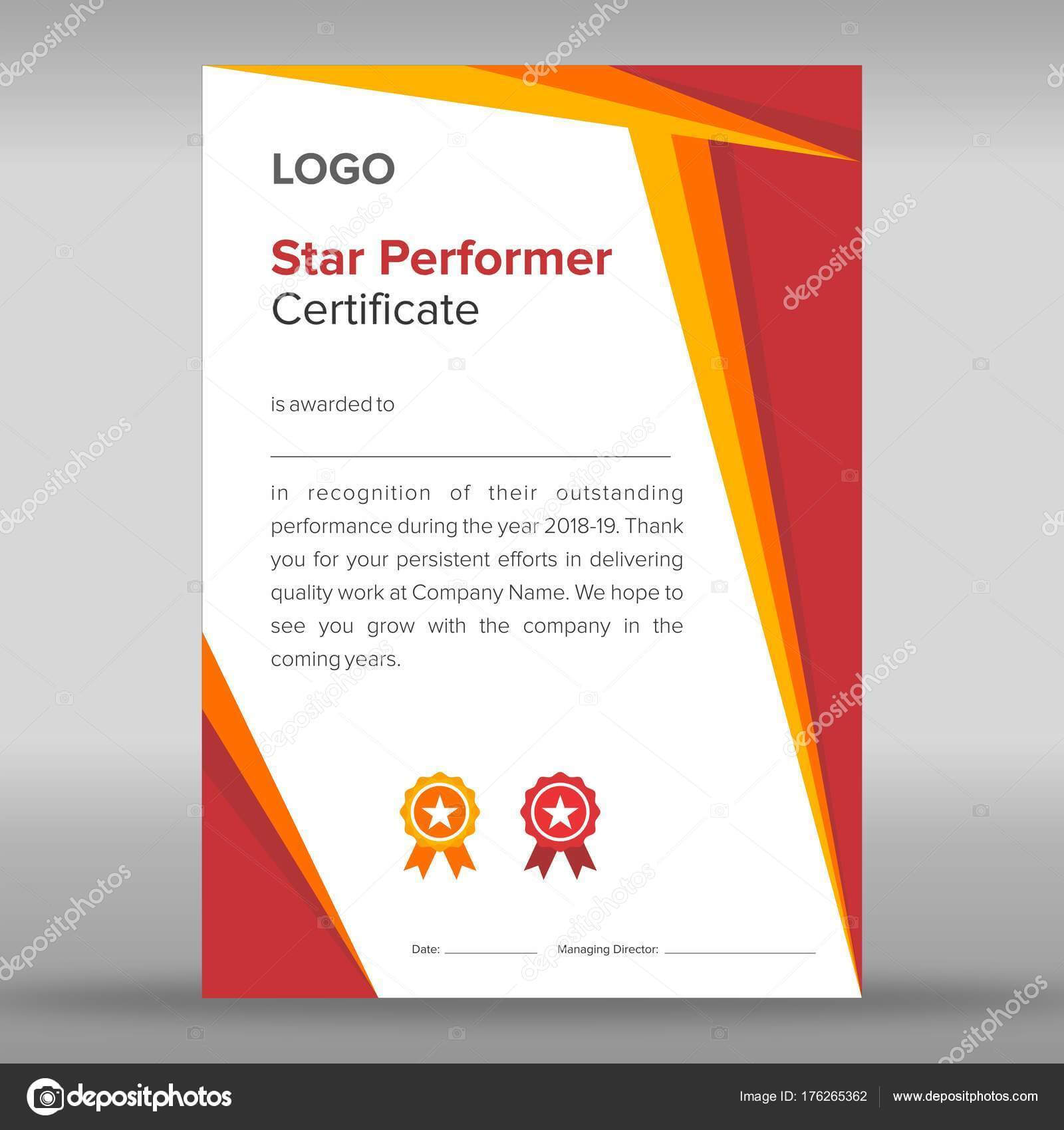 Abstract Geometric Gold And Red Certificate — Stock Vector For Star Performer Certificate Templates