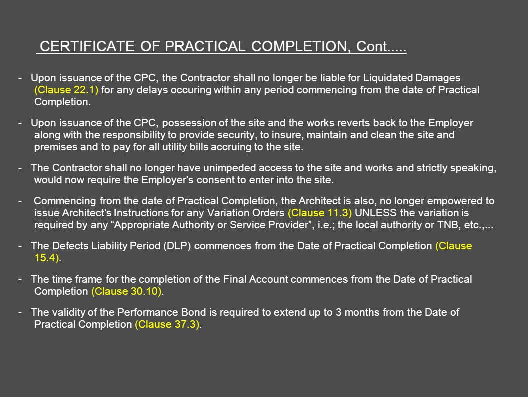 Architect's Certification Under The Pam Contract 2006 In Practical Completion Certificate Template Jct