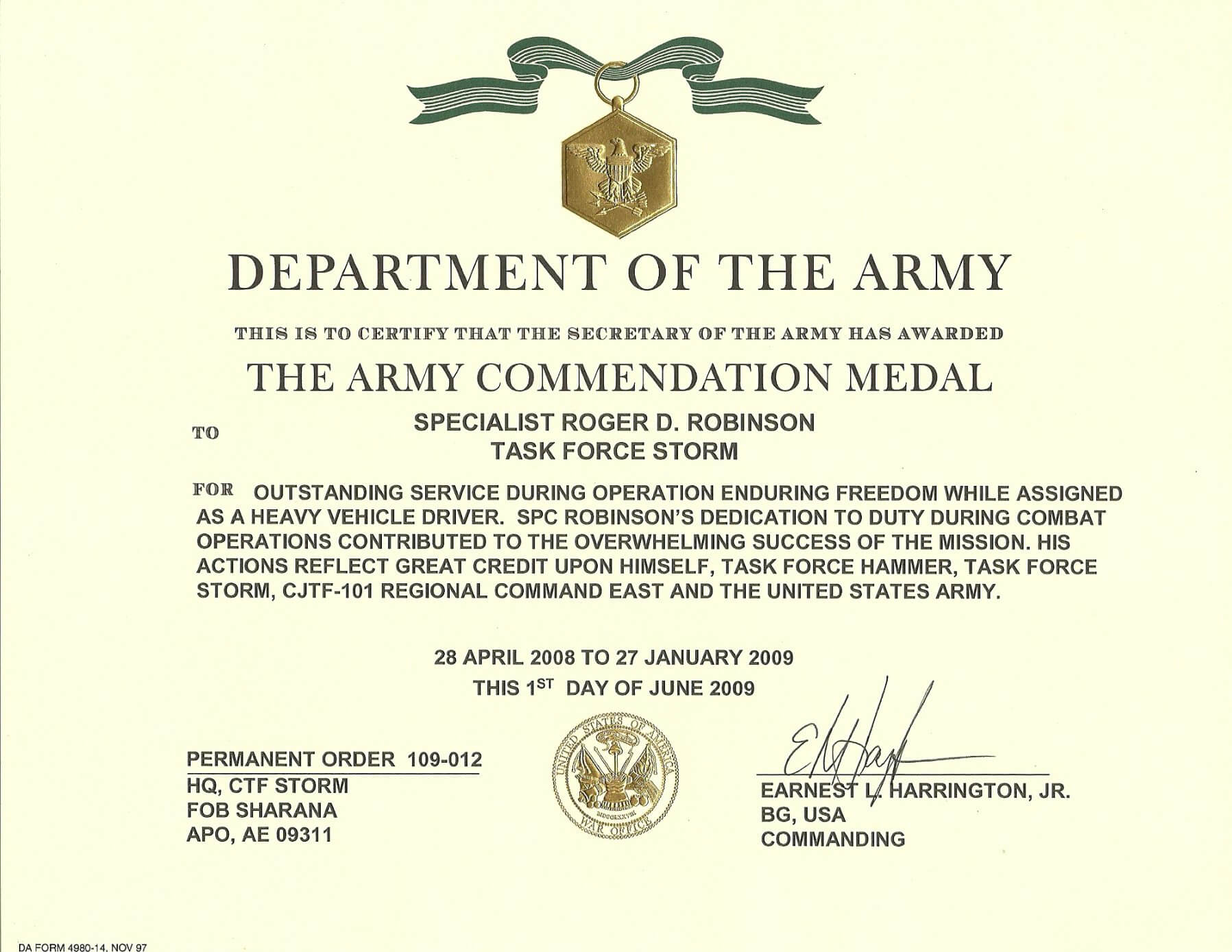 Army Achievement Medal Certificate Template In Army Certificate Of Achievement Template