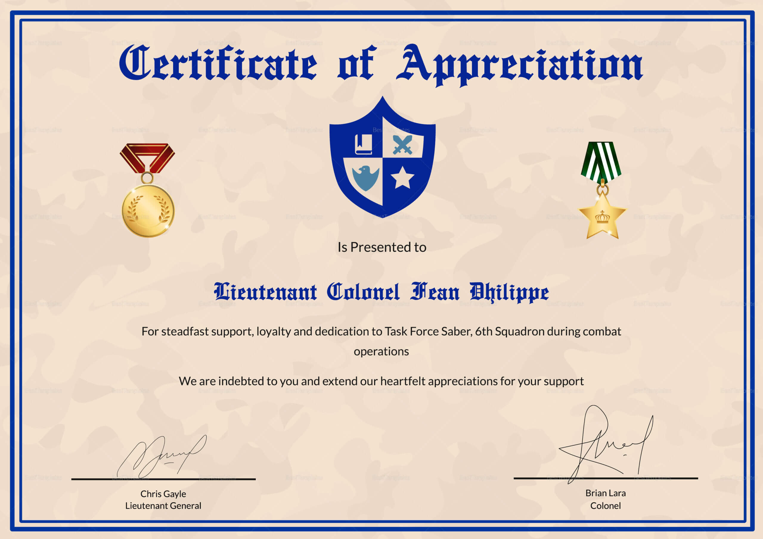Army Certificate Of Appreciation Template Intended For Army Certificate Of Achievement Template