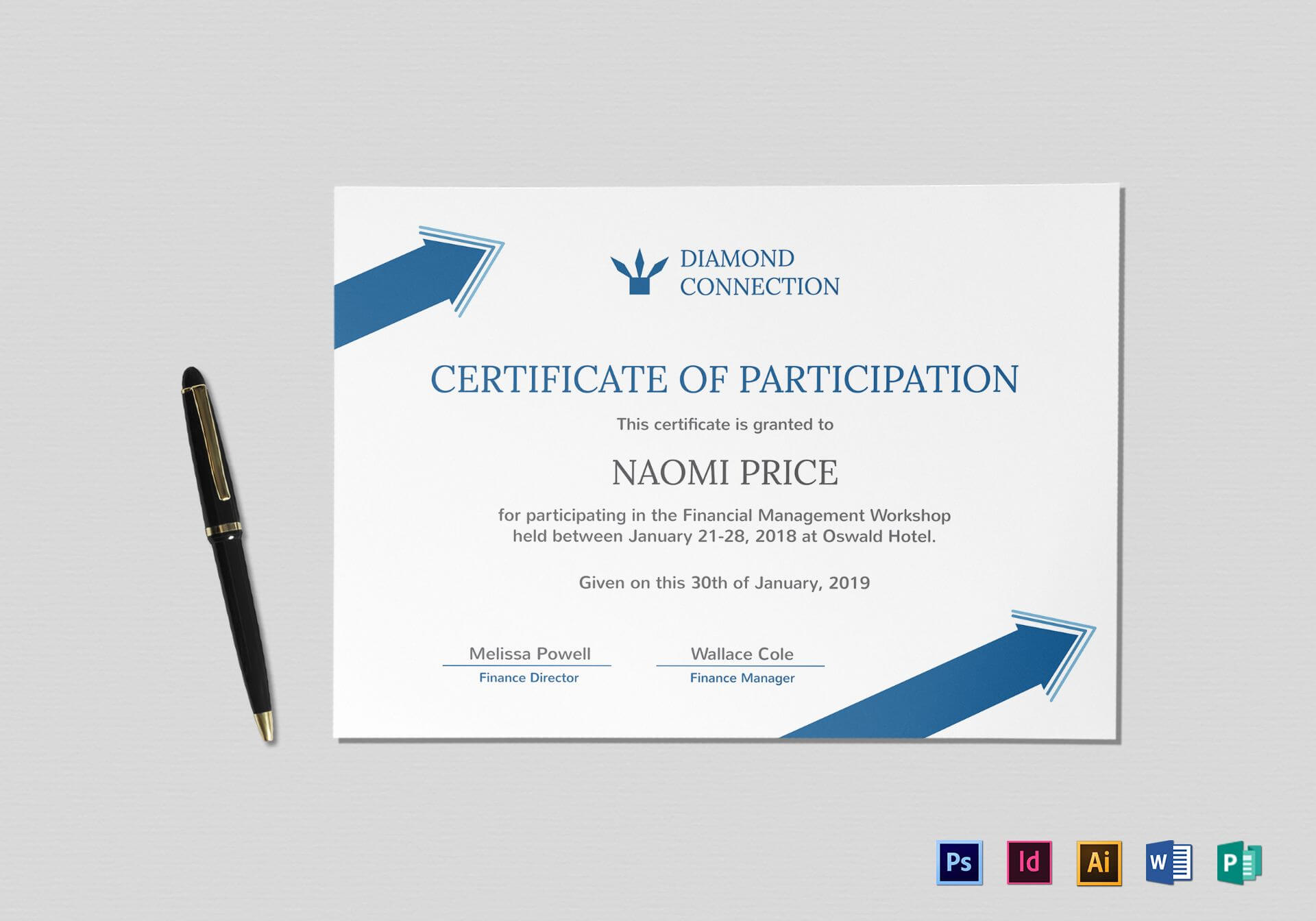 Arrow Style Participation Certificate Template With Indesign Certificate Template