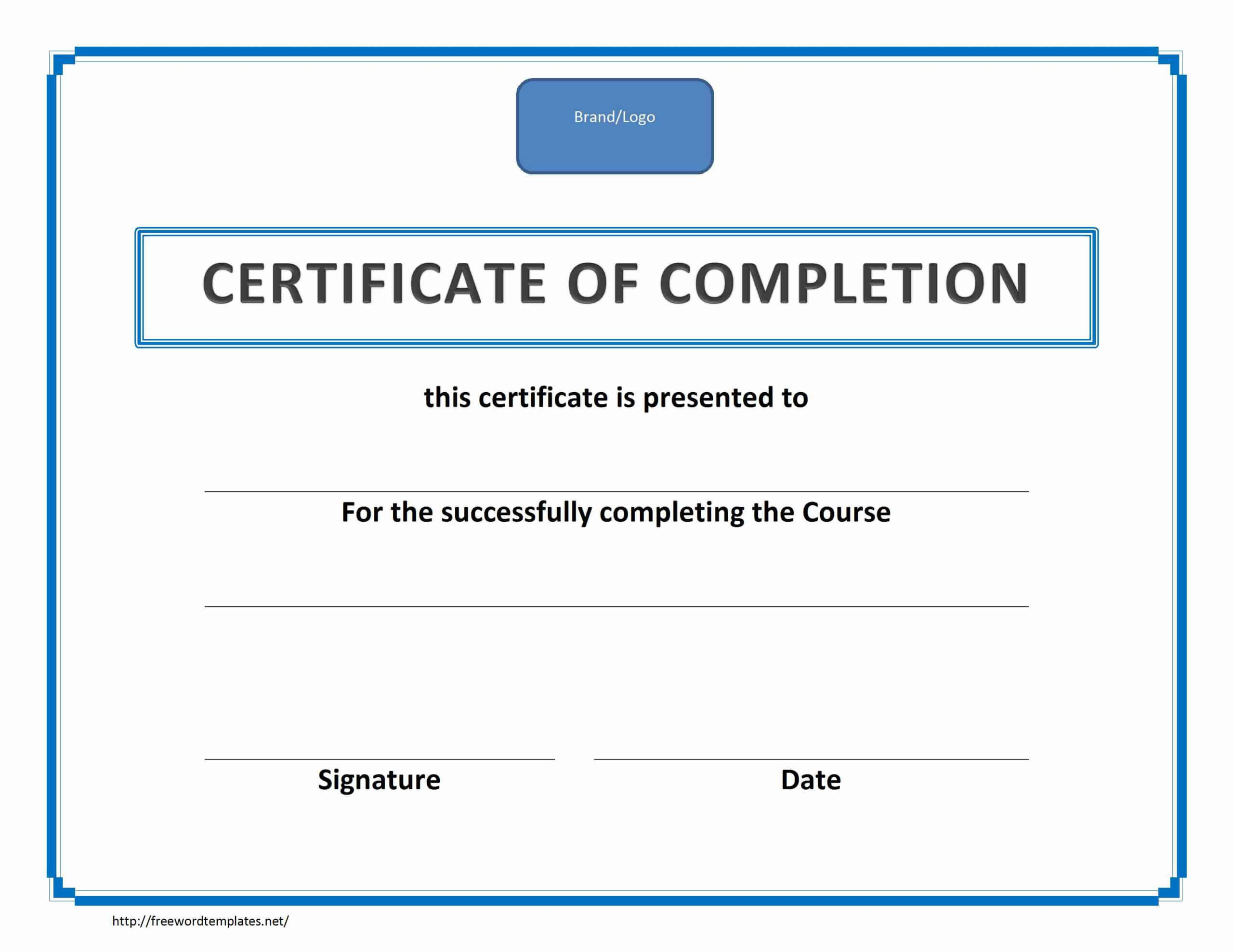 As An Employee Or College Student, It Is Common To Receive A In Certificate Of Completion Free Template Word