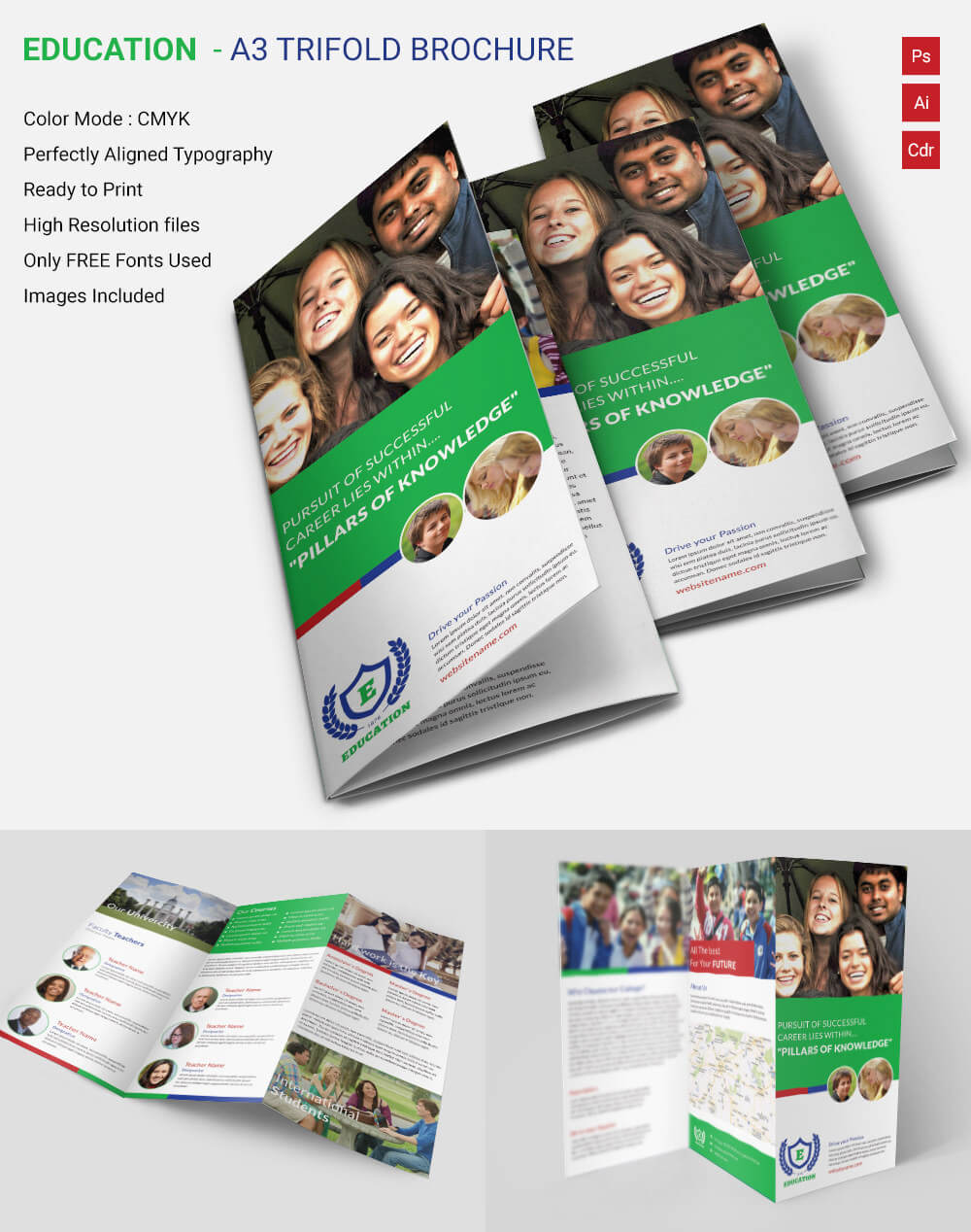 Attractive Education A3 Tri Fold Brochure Template | Free Intended For Tri Fold School Brochure Template